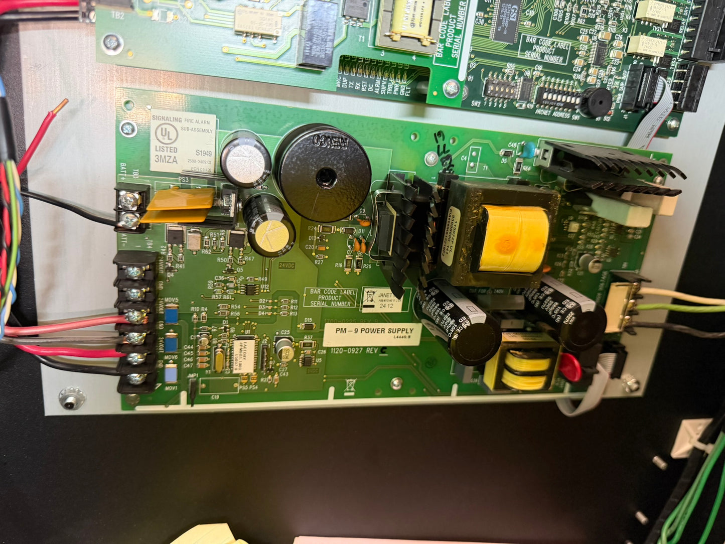 CC-05: Gamewell-FCI E3 fire-alarm control panel. detail photograph 5.