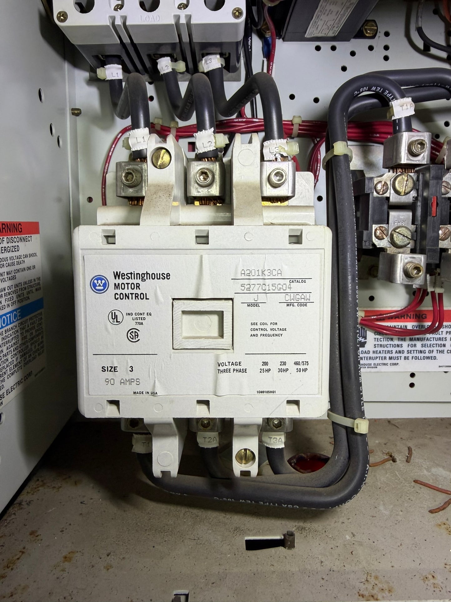 CT-10: NEMA size 3 contactor — A201K3CA. overview / nameplate photograph 1.