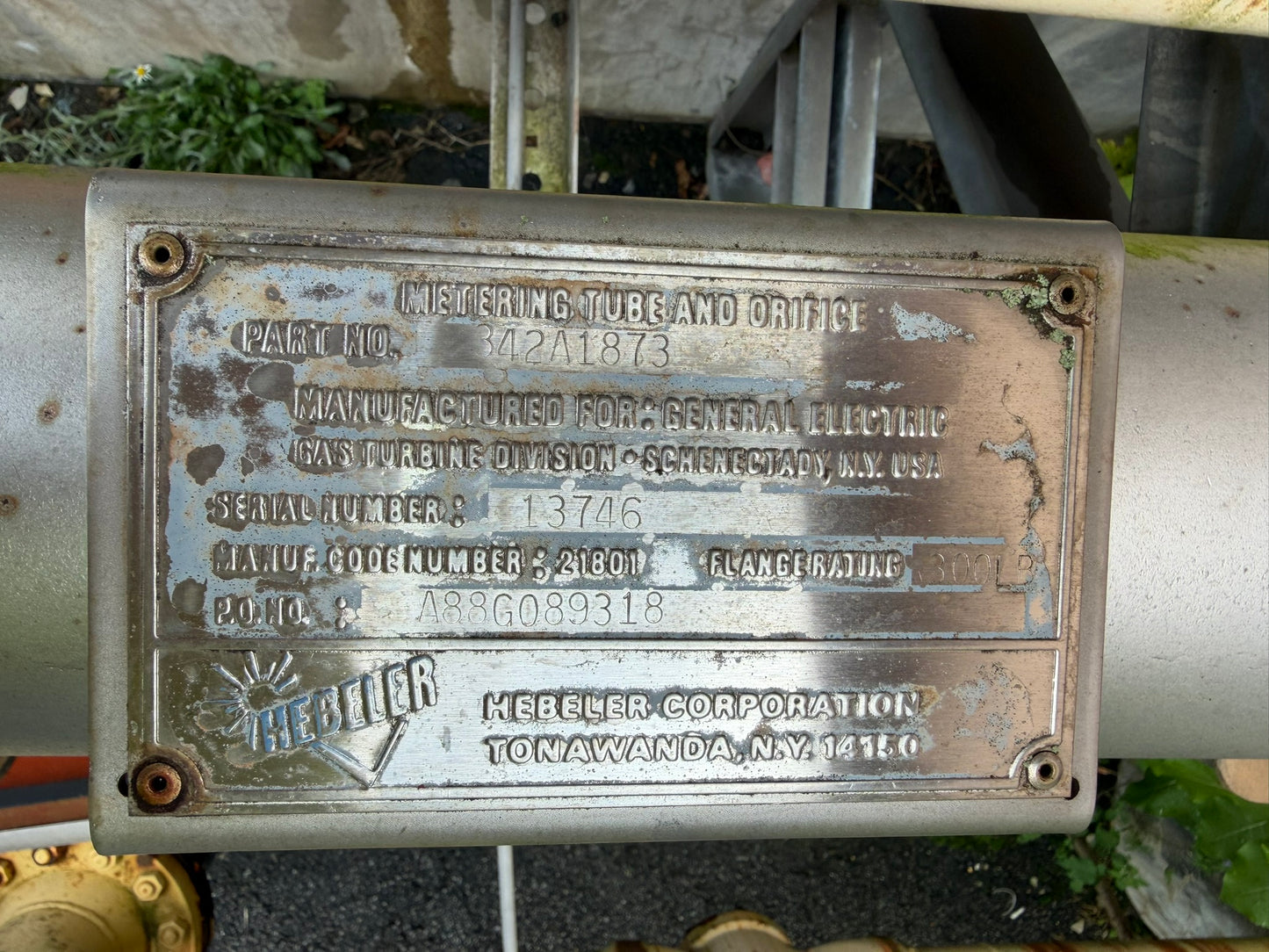 IN-06: Hebeler / GE gas metering tube and orifice assembly. nameplate photograph 2.