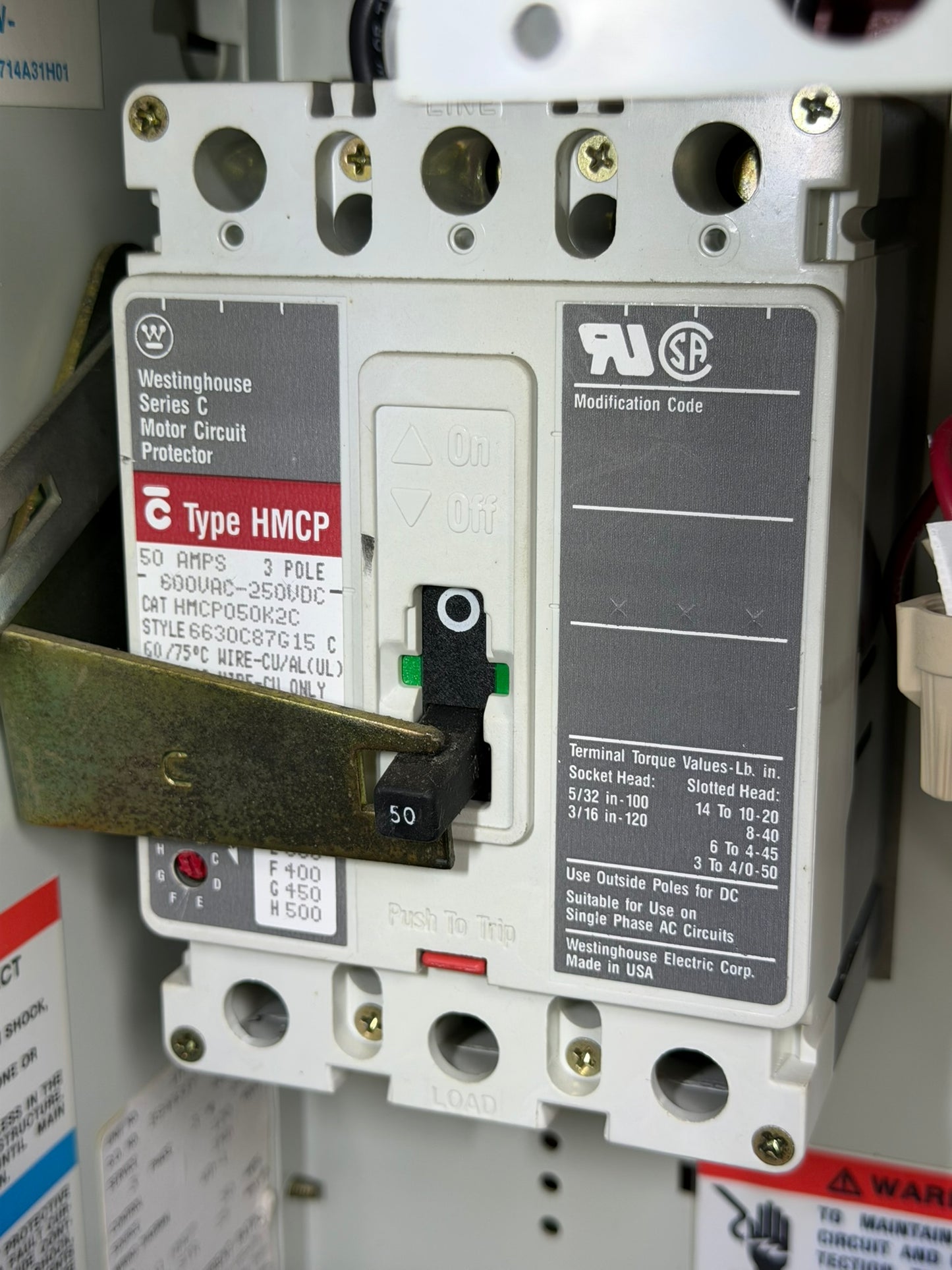 MC-09: 50 A motor circuit protector — HMCP050K2C. overview / nameplate photograph 1.