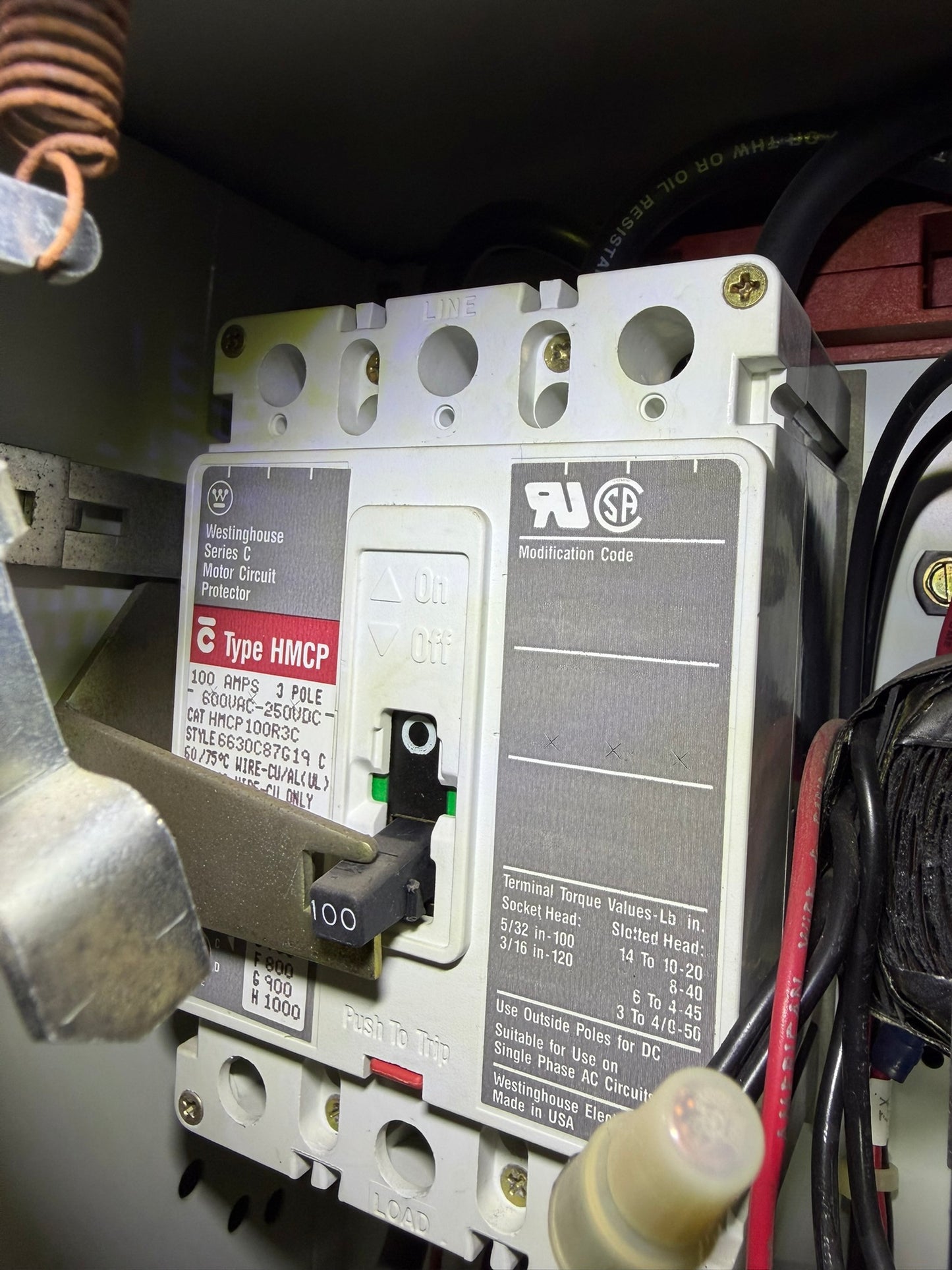 MC-38: 100 A motor circuit protector — HMCP100R3C. nameplate photograph 2.