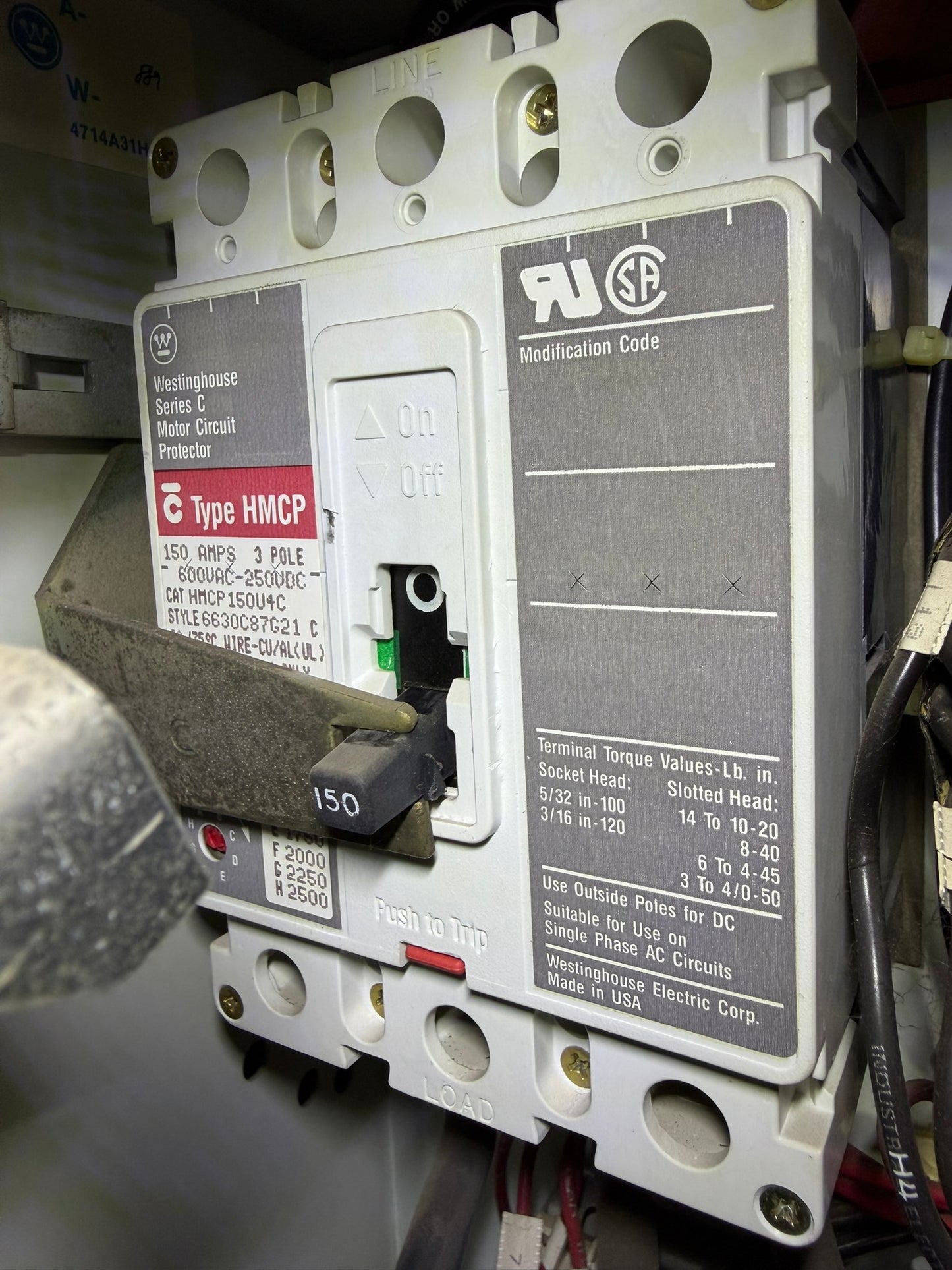 MC-48: 150 A motor circuit protector — HMCP150U4C. overview / nameplate photograph 1.