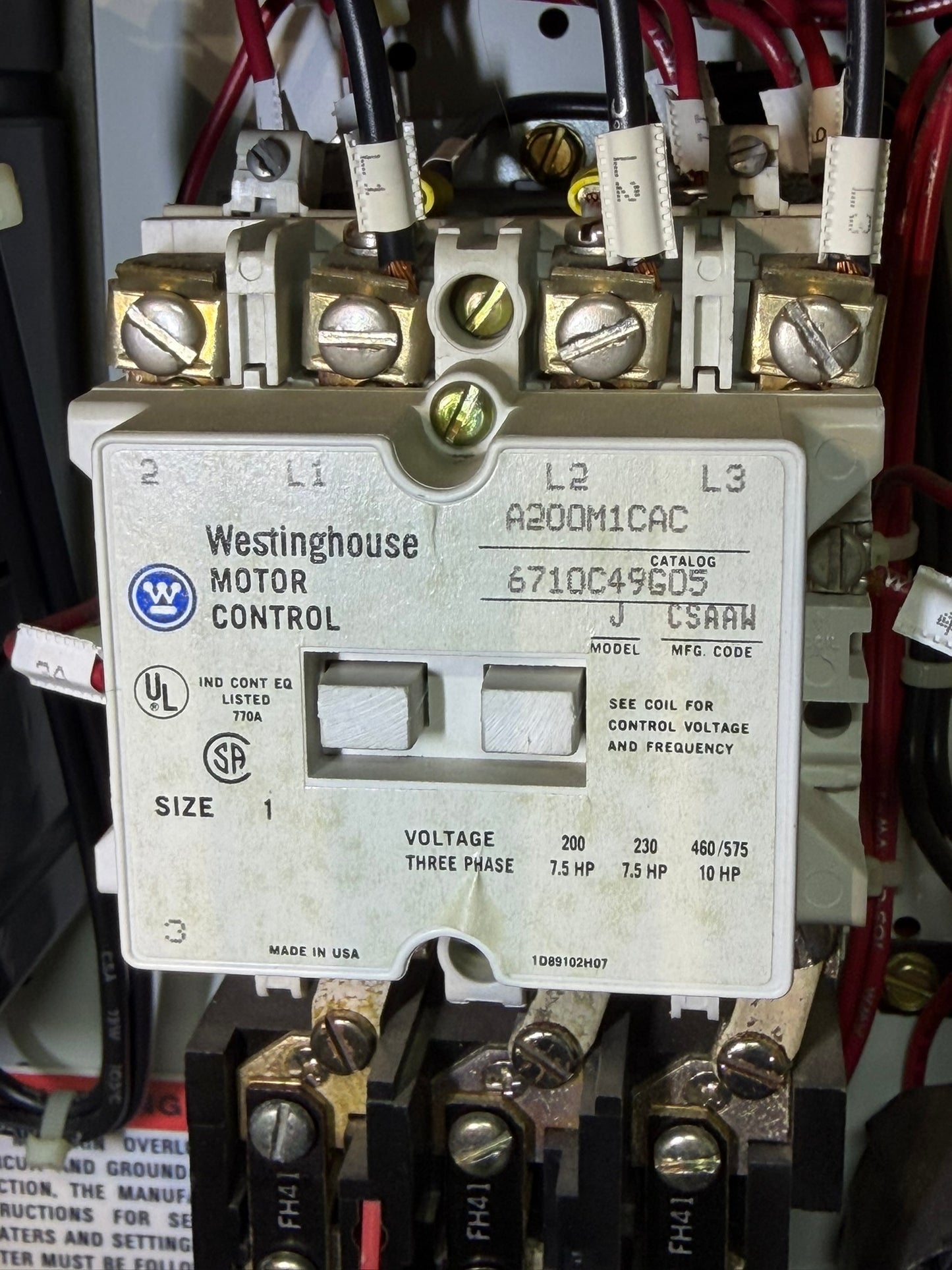 MS-14: NEMA size 1 motor starter — A200M1CAC. overview / nameplate photograph 1.