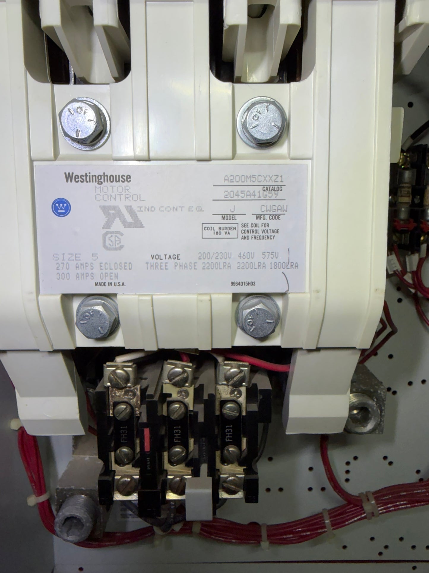 MS-23: NEMA size 5 motor starter — A200M5CXXZ1. nameplate photograph 2.