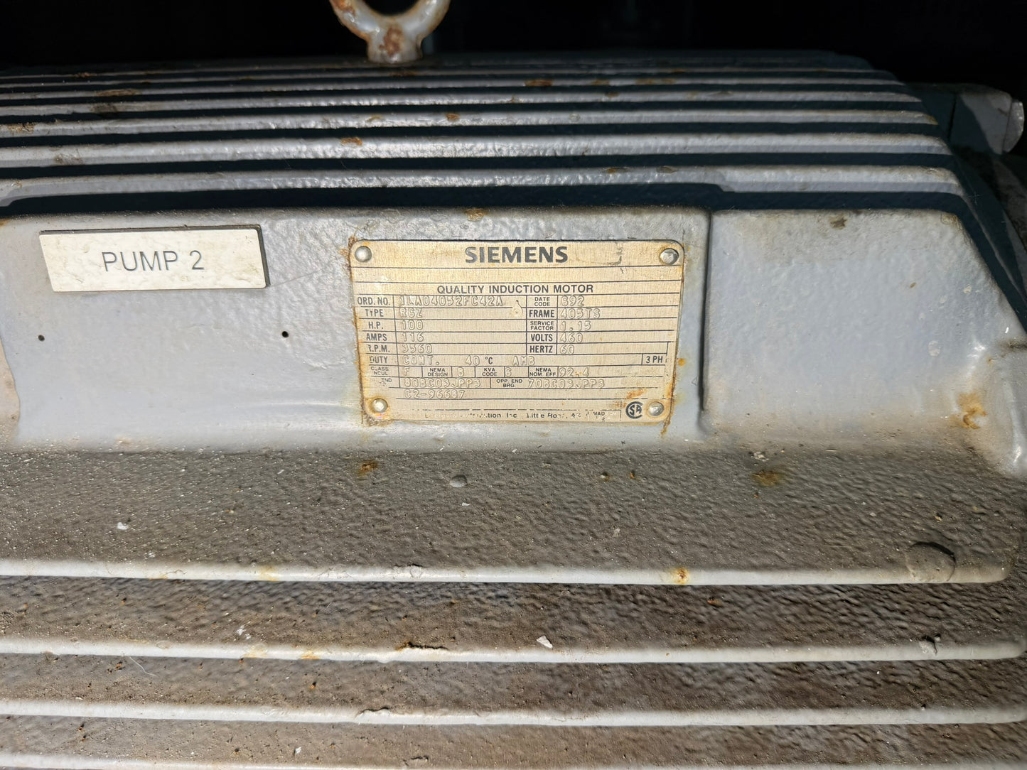 PU-02: Ingersoll-Rand boiler-feed pump 2 with 100 HP motor. detail photograph 3.