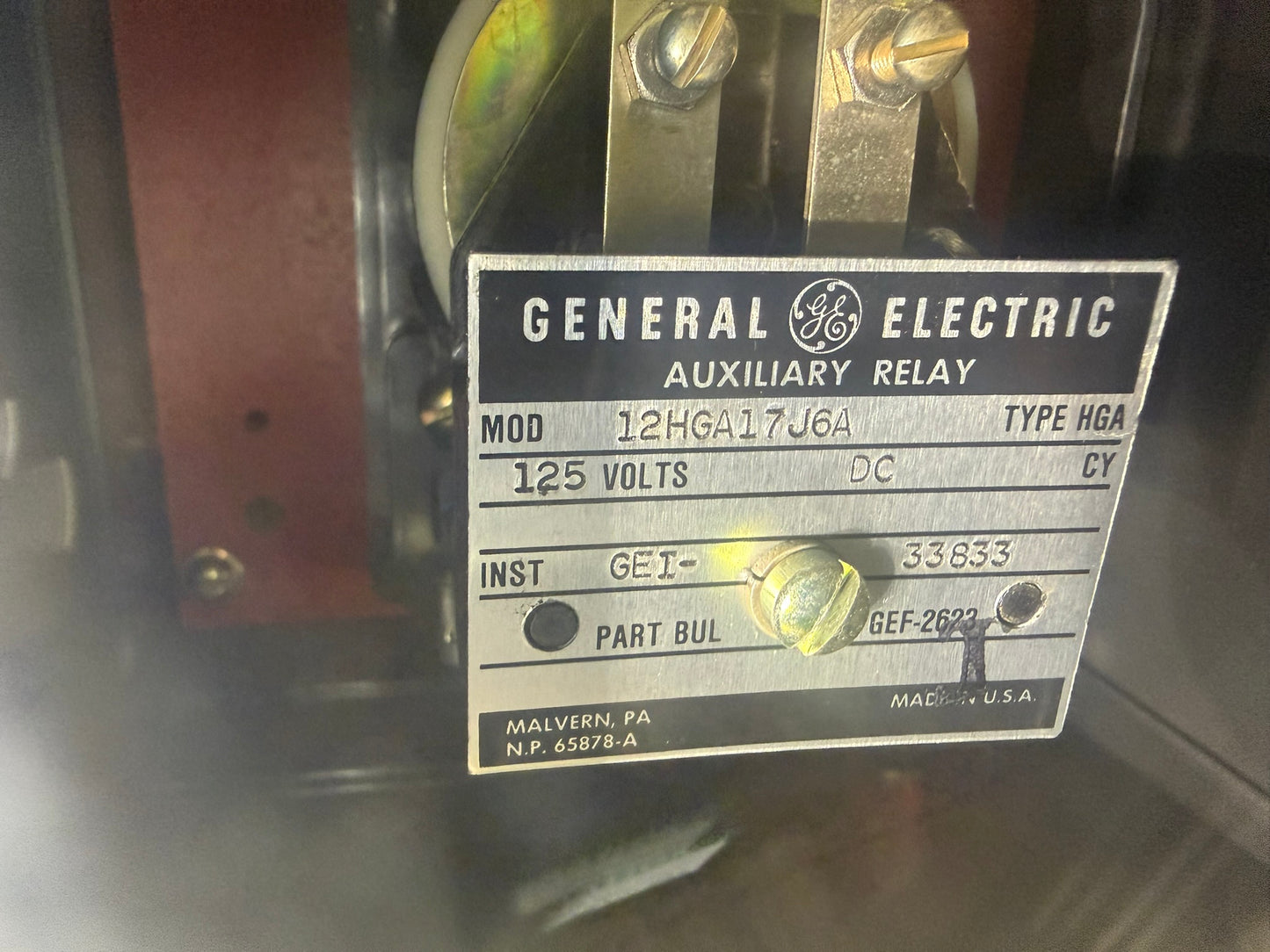 RY-09: GE HGA auxiliary relay — 12HGA17J6A. nameplate photograph 2.