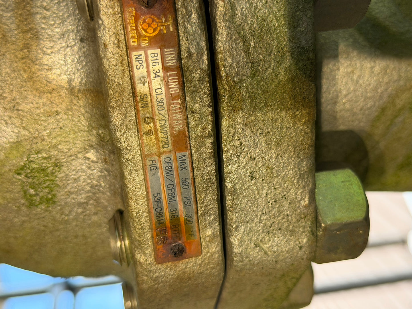 VL-05: Newco 6-inch Class 300 stainless ball valve — unit 2. nameplate photograph 2.