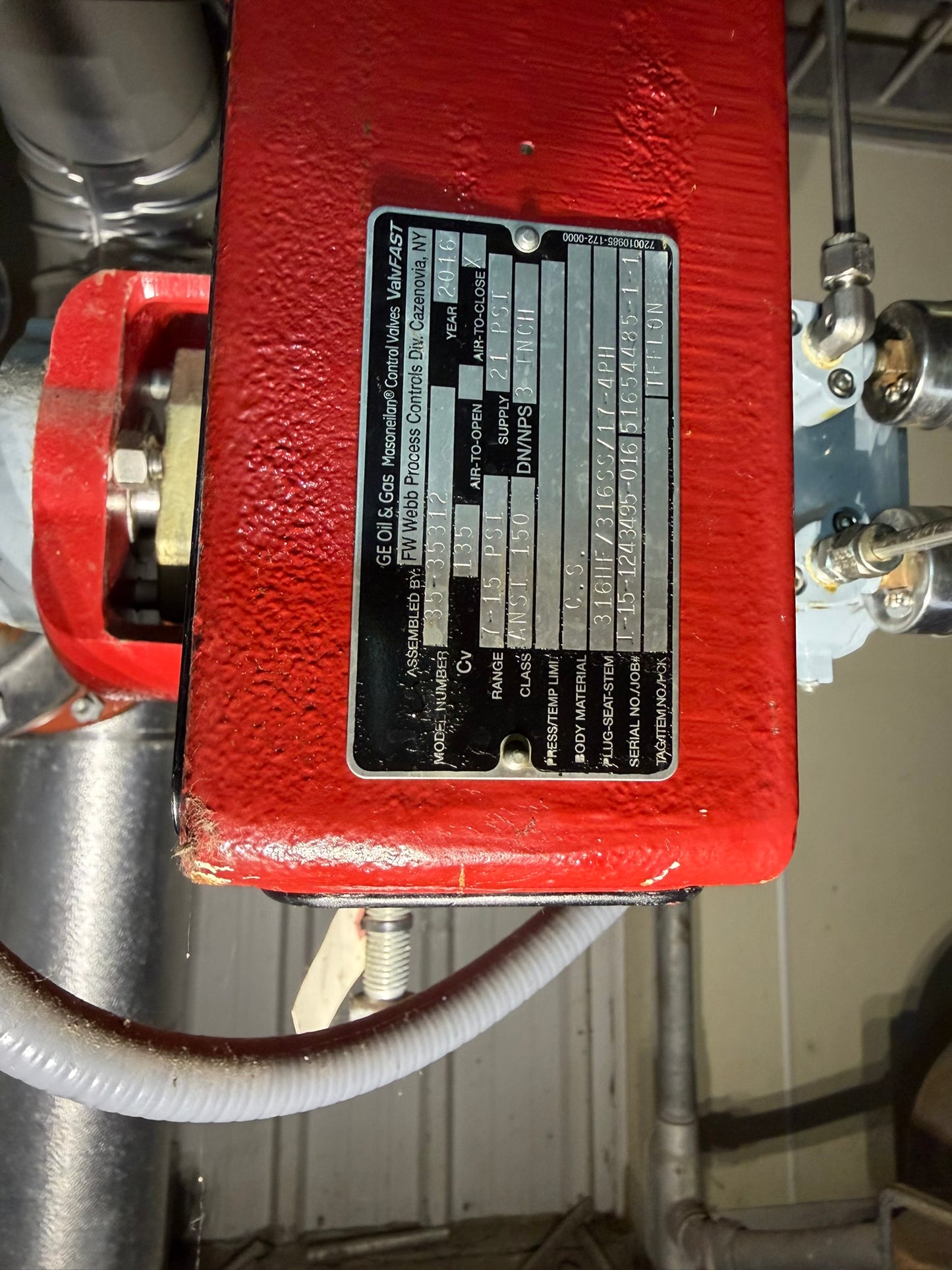 VL-14: Masoneilan Camflex II 3-inch rotary control valve. nameplate photograph 2.