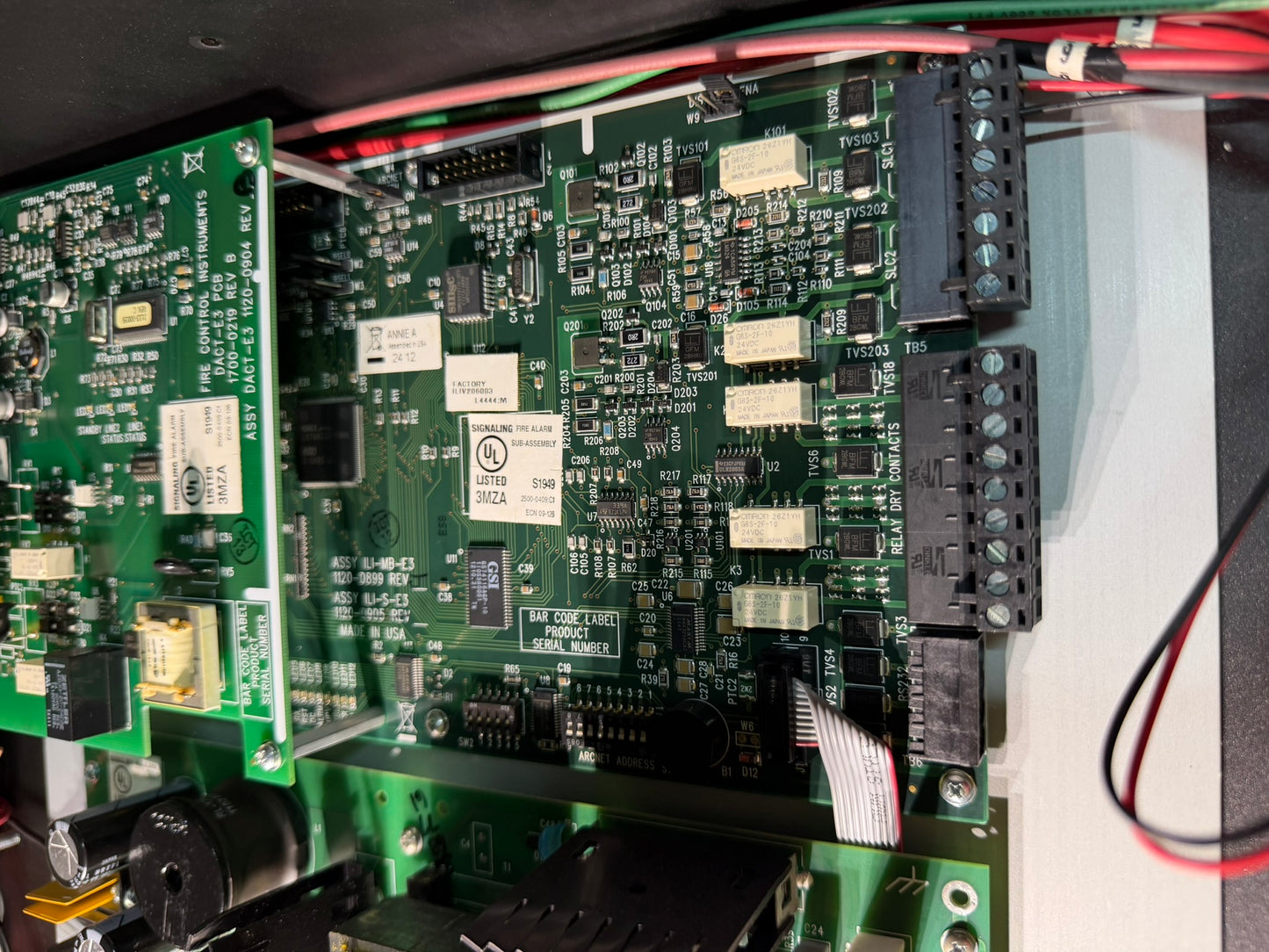 CC-05: Gamewell-FCI E3 fire-alarm control panel. nameplate photograph 2.