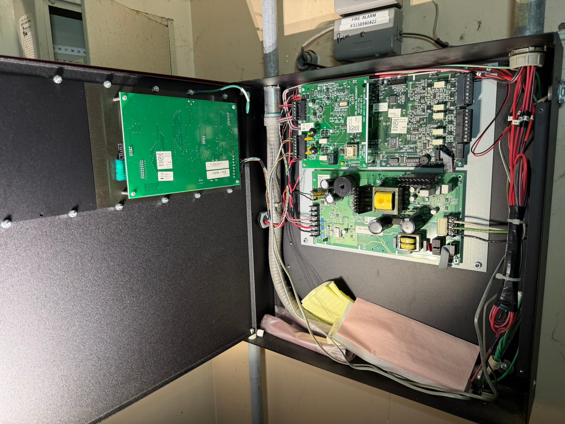 CC-05: Gamewell-FCI E3 fire-alarm control panel. detail photograph 3.