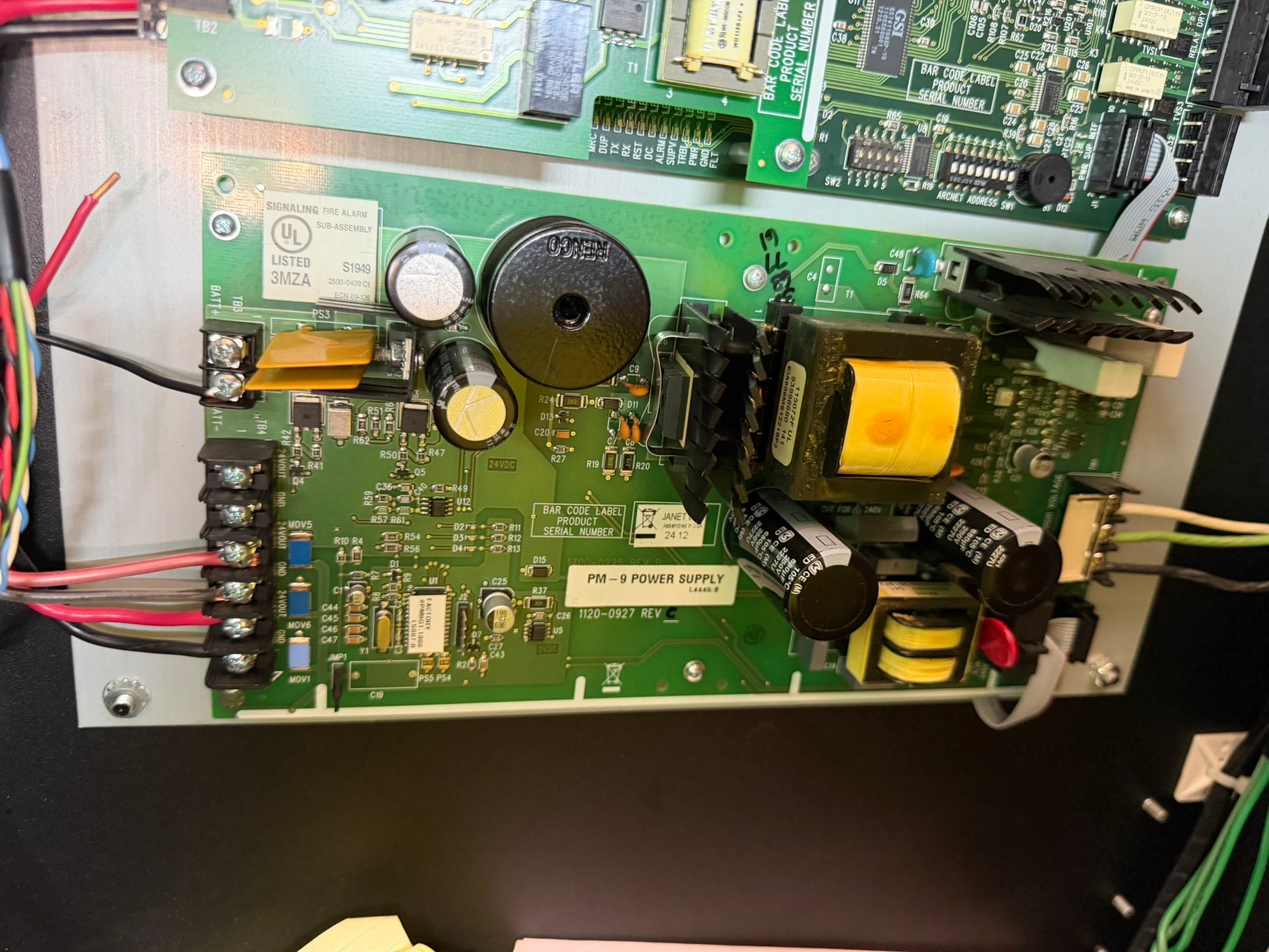 CC-05: Gamewell-FCI E3 fire-alarm control panel. detail photograph 5.
