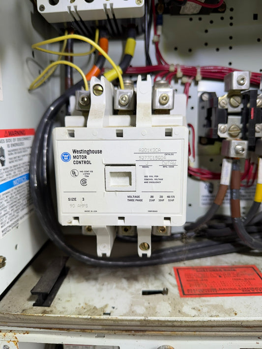 CT-01: NEMA size 3 contactor — A201K3CA. overview / nameplate photograph 1.