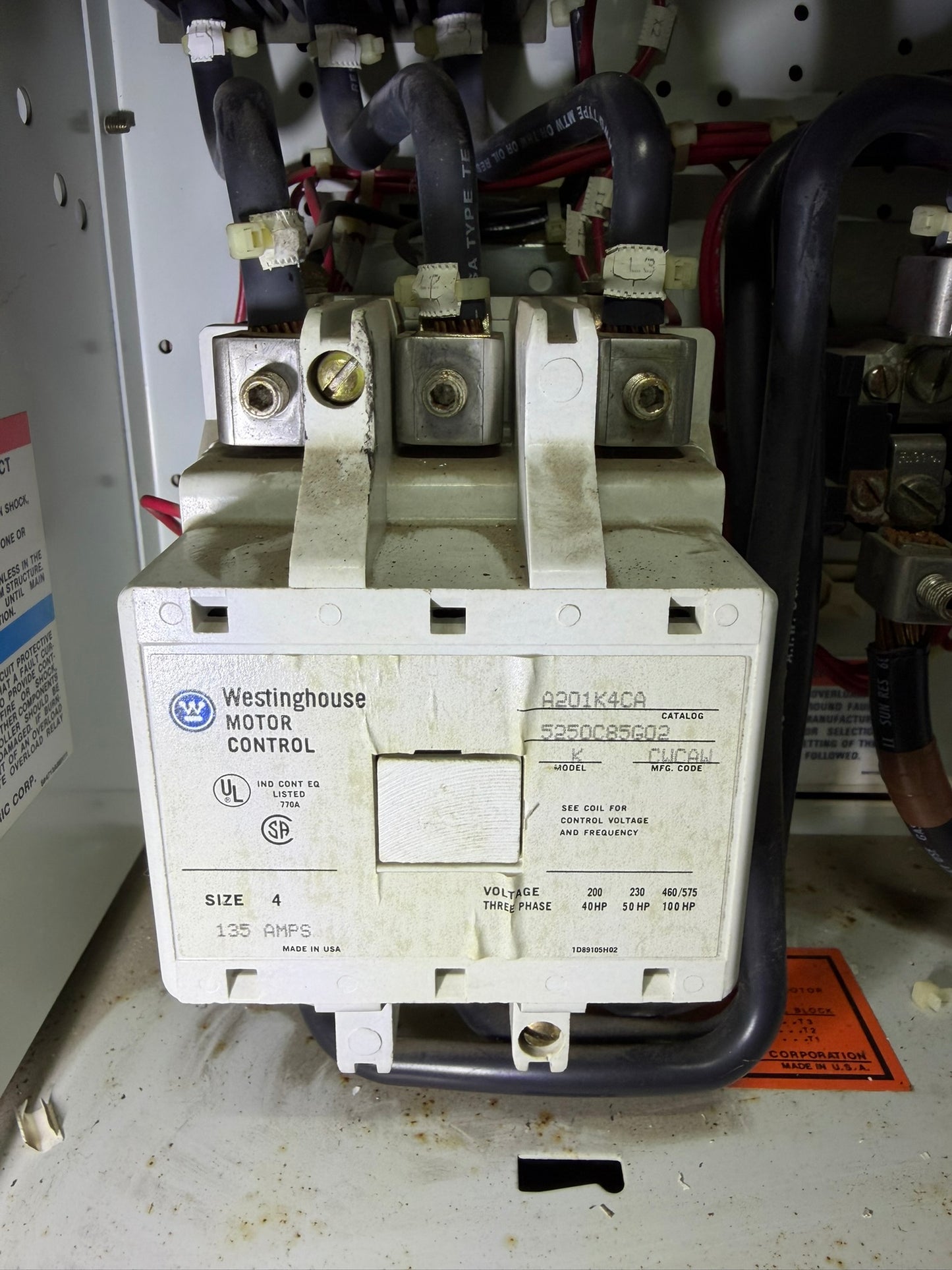 CT-06: NEMA size 4 contactor — A201K4CA. overview / nameplate photograph 1.