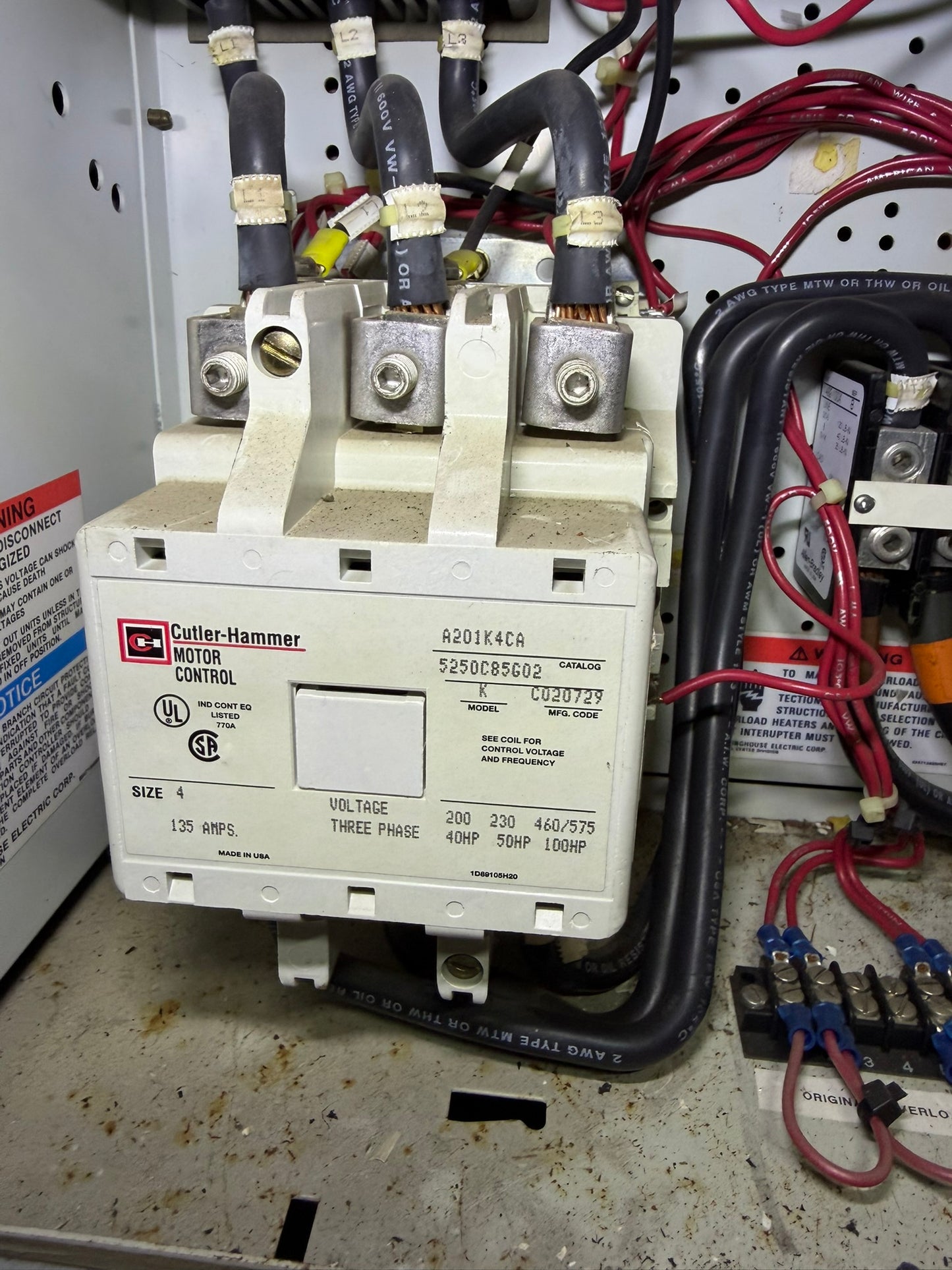 CT-11: NEMA size 4 contactor — A201K4CA. overview / nameplate photograph 1.