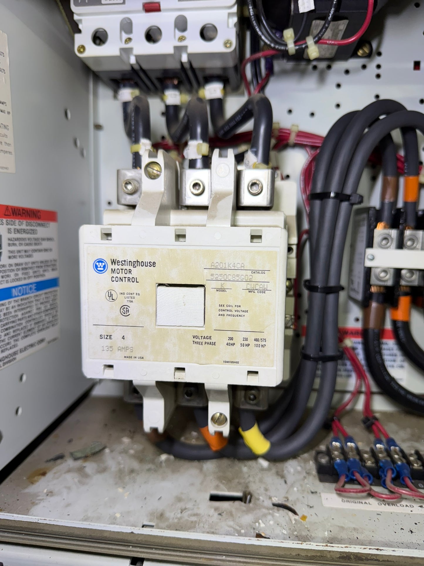 CT-12: NEMA size 4 contactor — A201K4CA. overview / nameplate photograph 1.