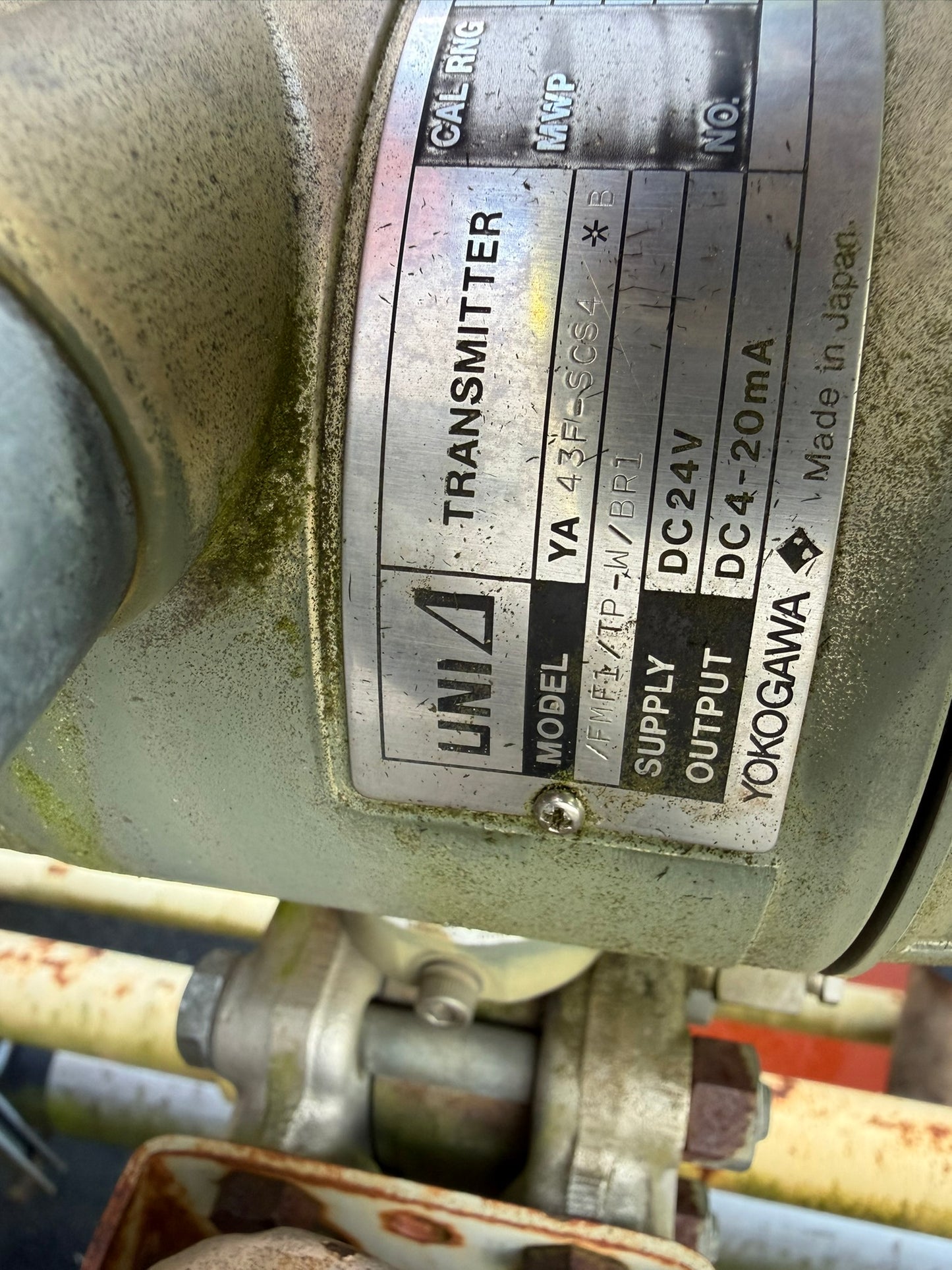 IN-01: Yokogawa UNI gauge-pressure transmitter, 0-600 psig. nameplate photograph 2.