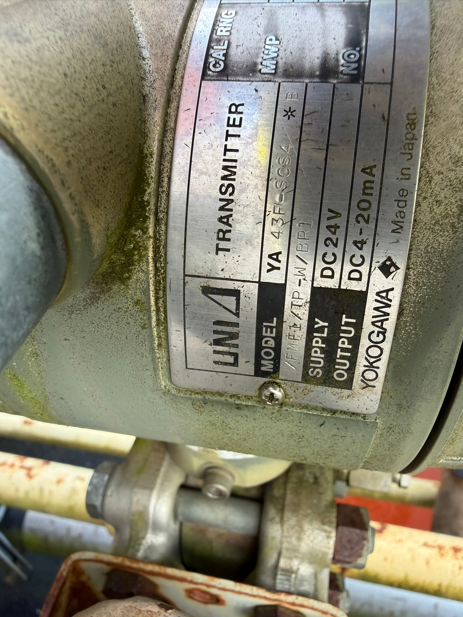 IN-01: Yokogawa UNI gauge-pressure transmitter, 0-600 psig. nameplate photograph 2.