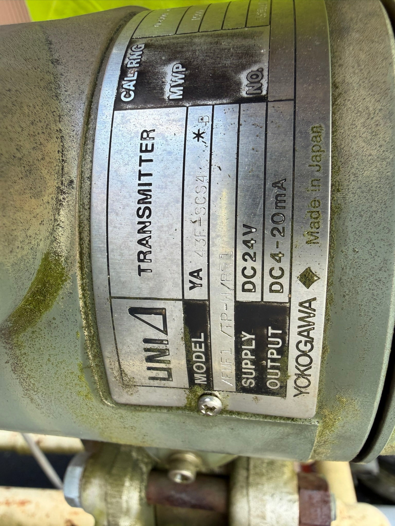 IN-02: Yokogawa UNI gauge-pressure transmitter, 0-600 psig. nameplate photograph 2.