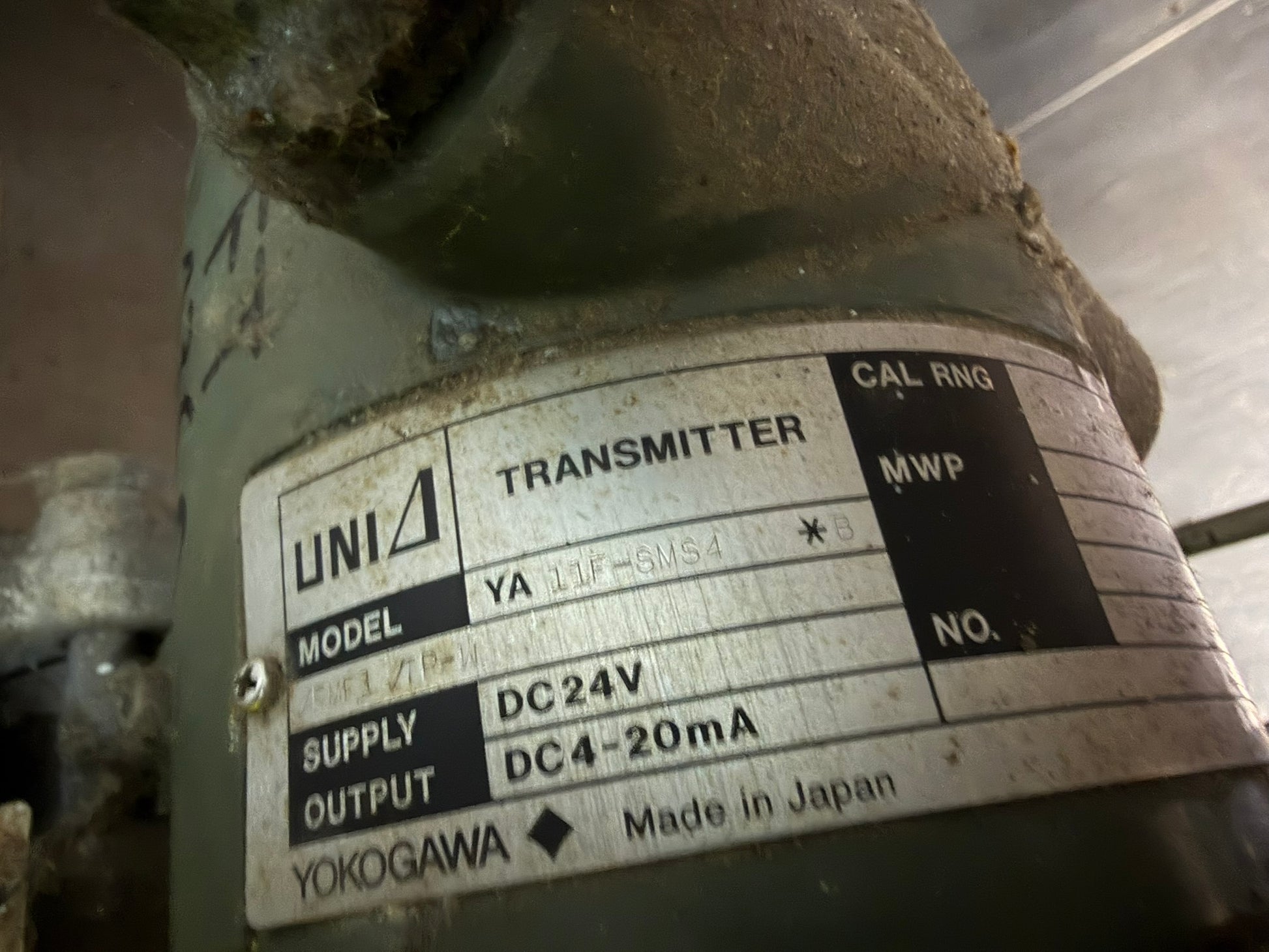 IN-19: Yokogawa UNI differential-pressure transmitter, 0-80 in H2O. nameplate photograph 2.