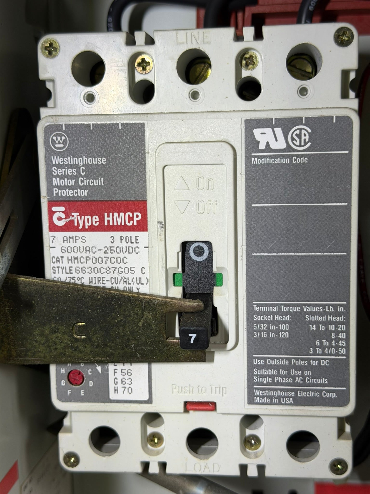 MC-02: 7 A motor circuit protector — HMCP007C0C. overview / nameplate photograph 1.