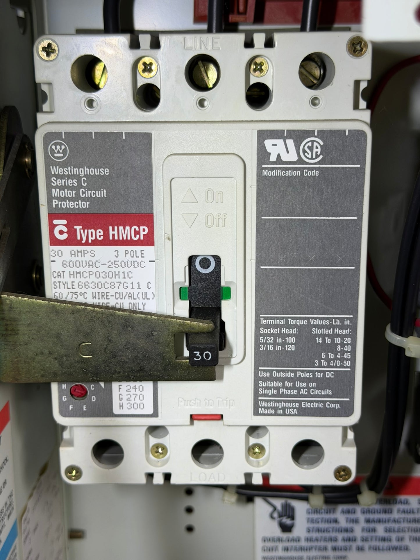 MC-05: 30 A motor circuit protector — HMCP030H1C. overview / nameplate photograph 1.
