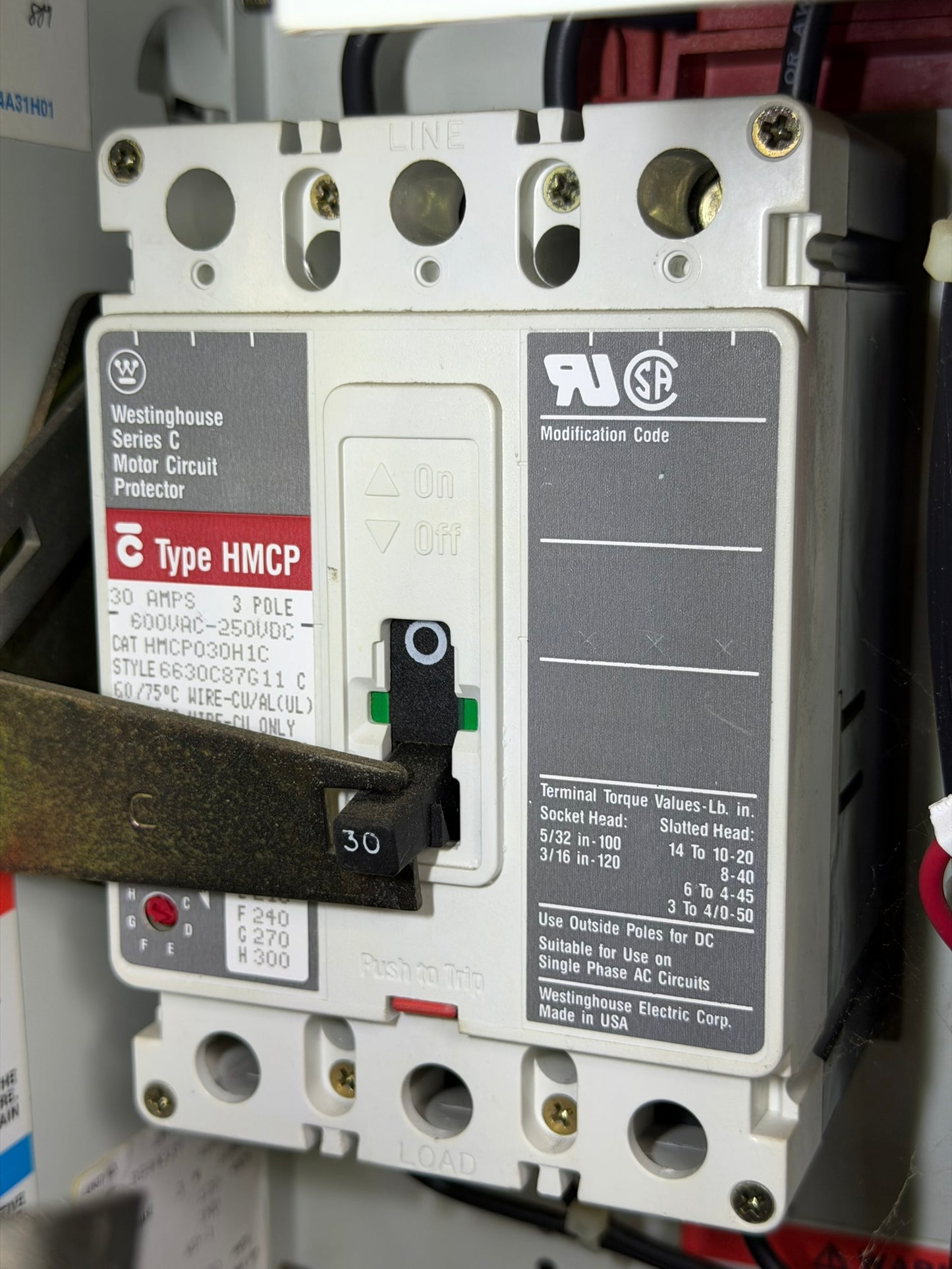 MC-06: 30 A motor circuit protector — HMCP030H1C. overview / nameplate photograph 1.