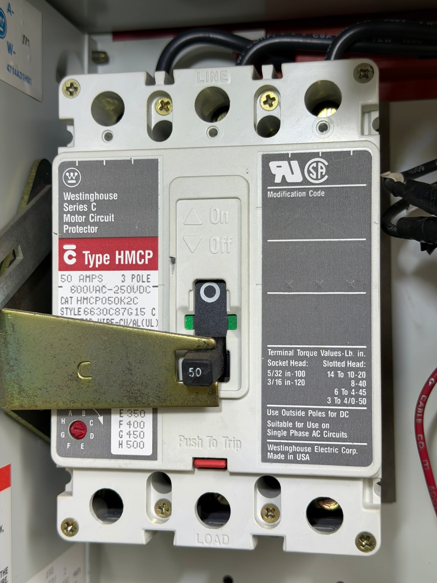 MC-08: 50 A motor circuit protector — HMCP050K2C. overview / nameplate photograph 1.