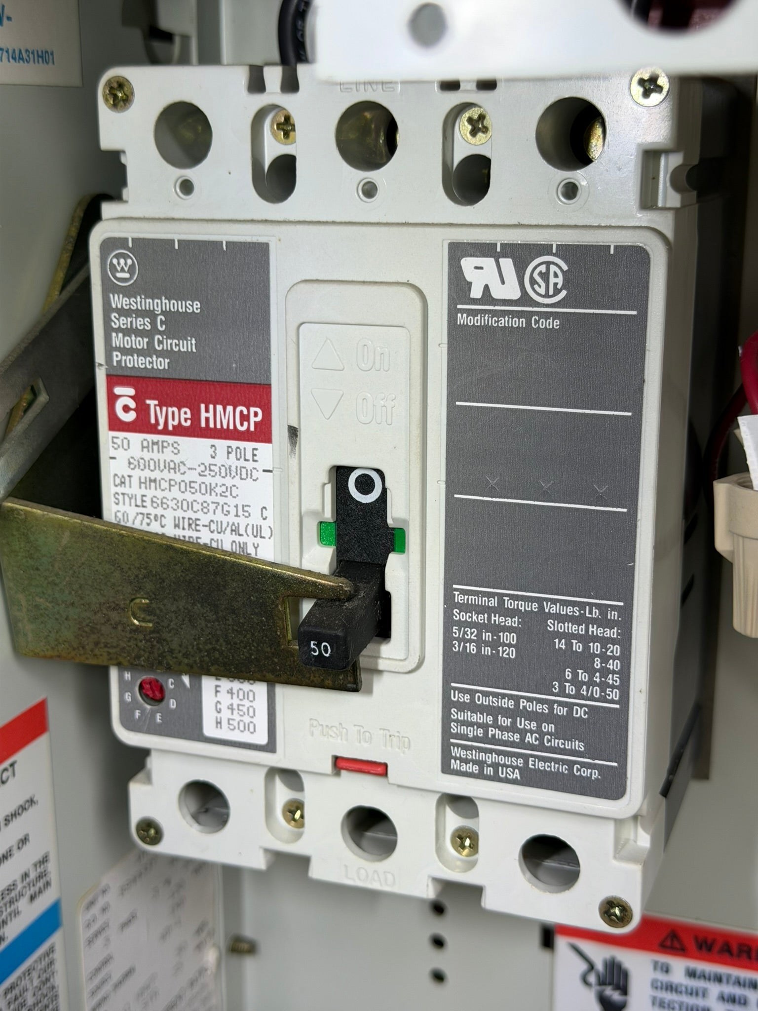 MC-09: 50 A motor circuit protector — HMCP050K2C. overview / nameplate photograph 1.