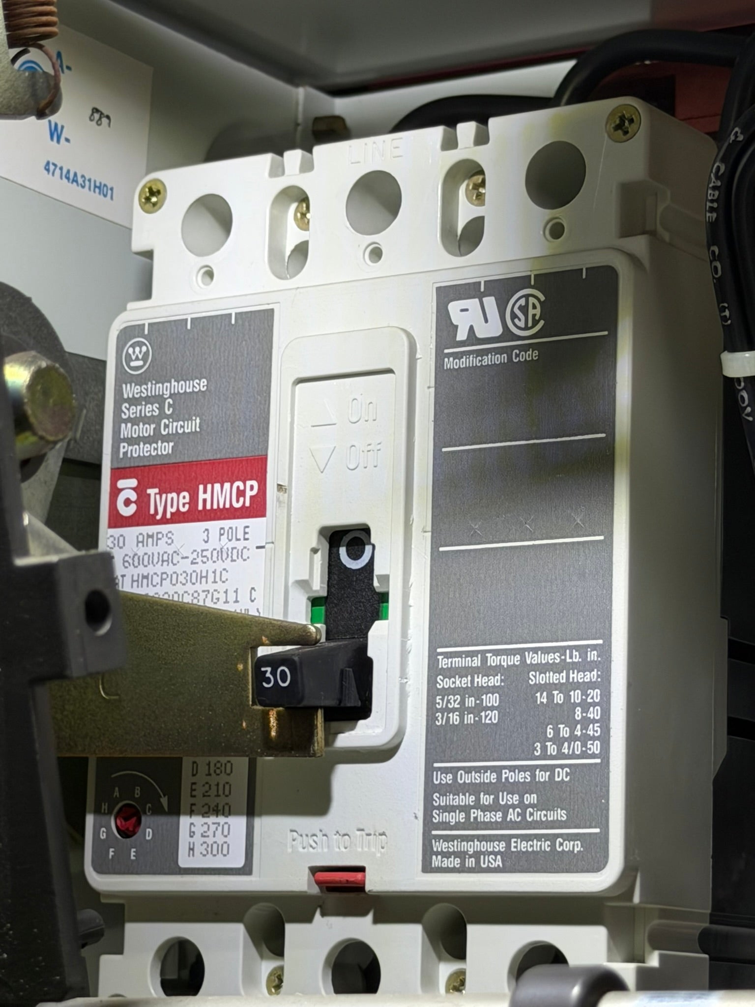 MC-15: 30 A motor circuit protector — HMCP030H1C. overview / nameplate photograph 1.