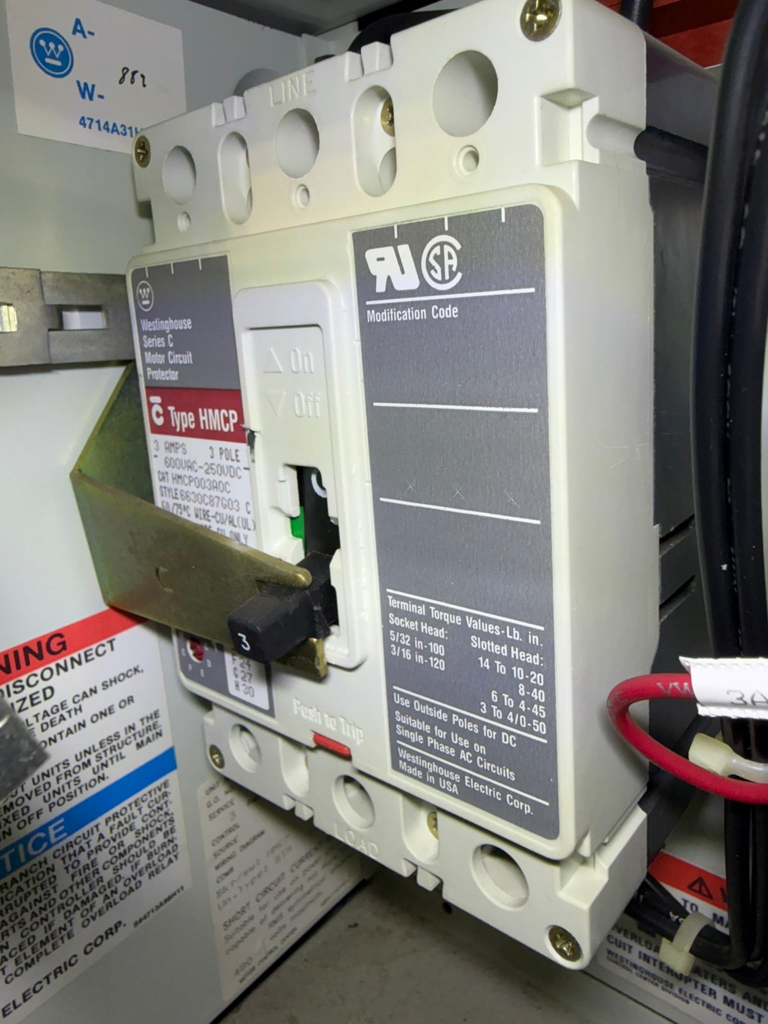 MC-19: 3 A motor circuit protector — HMCP003A0C. overview / nameplate photograph 1.