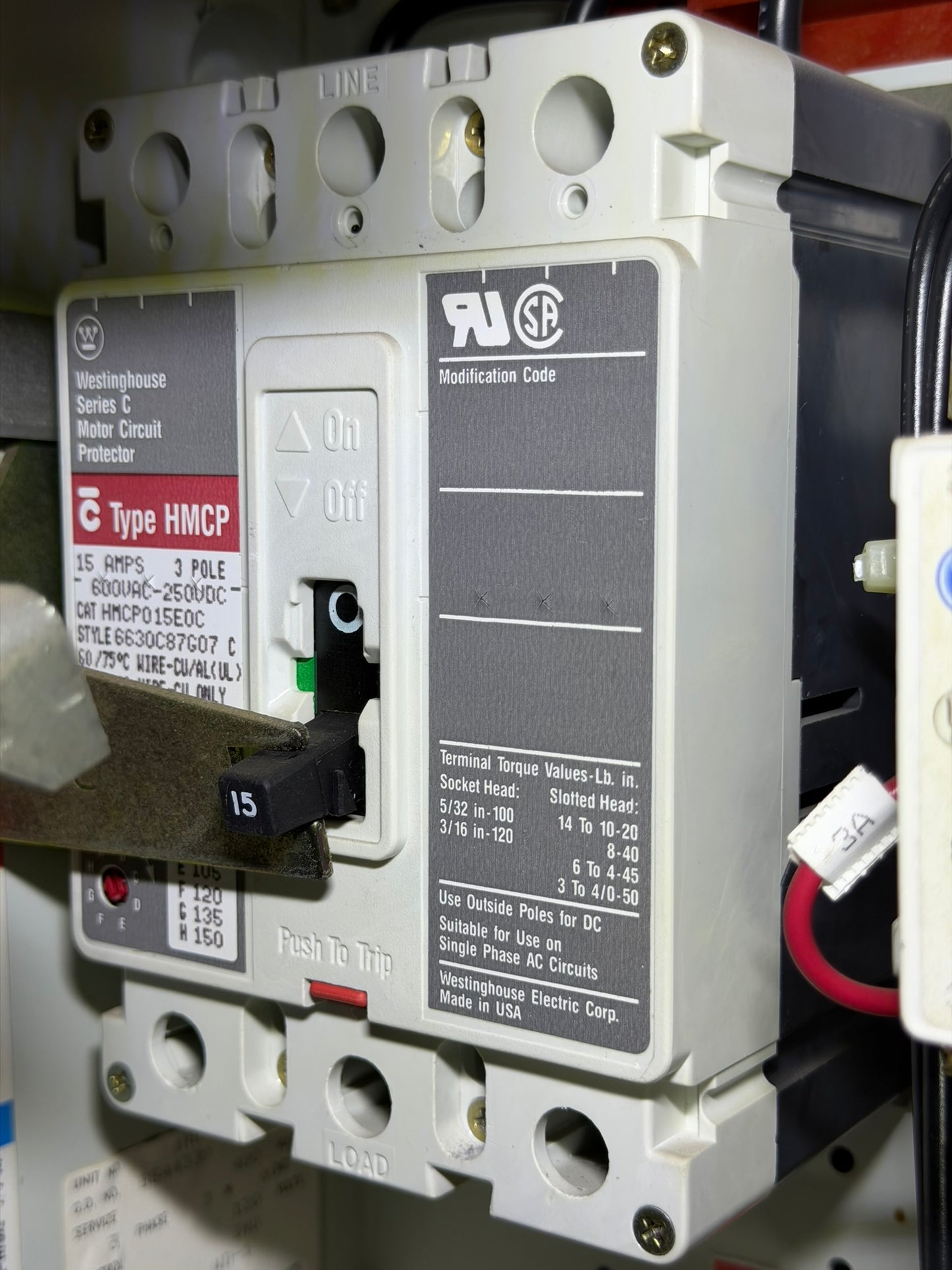 MC-35: 15 A motor circuit protector — HMCP015E0C. overview / nameplate photograph 1.