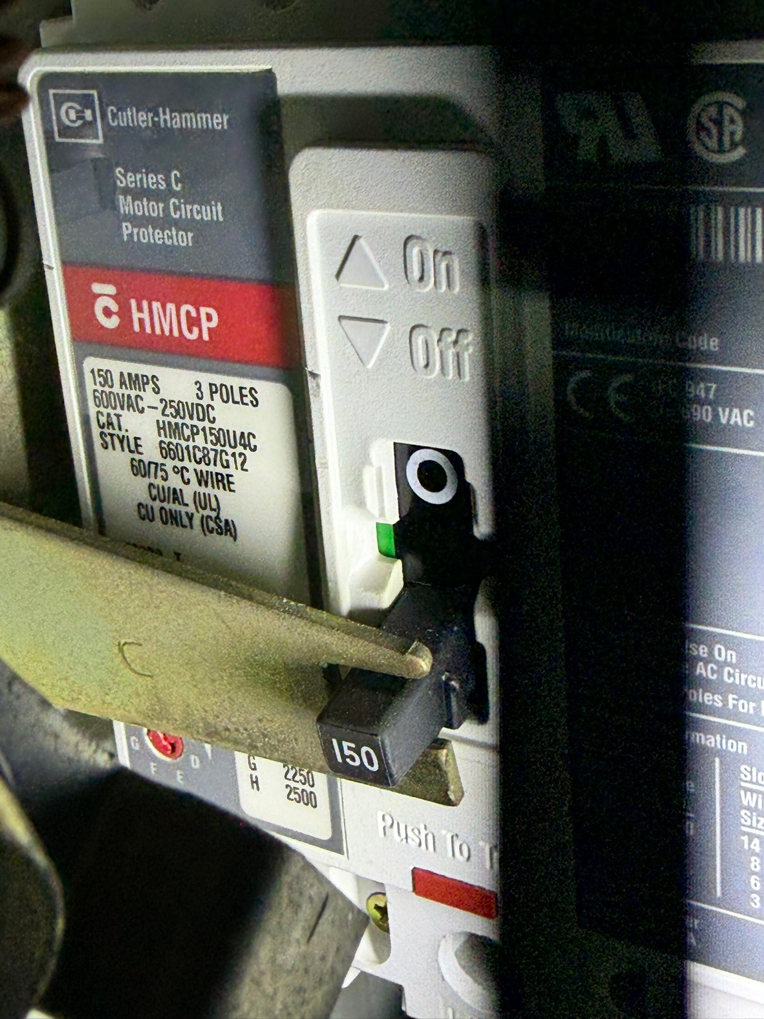 MC-47: 150 A motor circuit protector — HMCP150U4C. nameplate photograph 2.