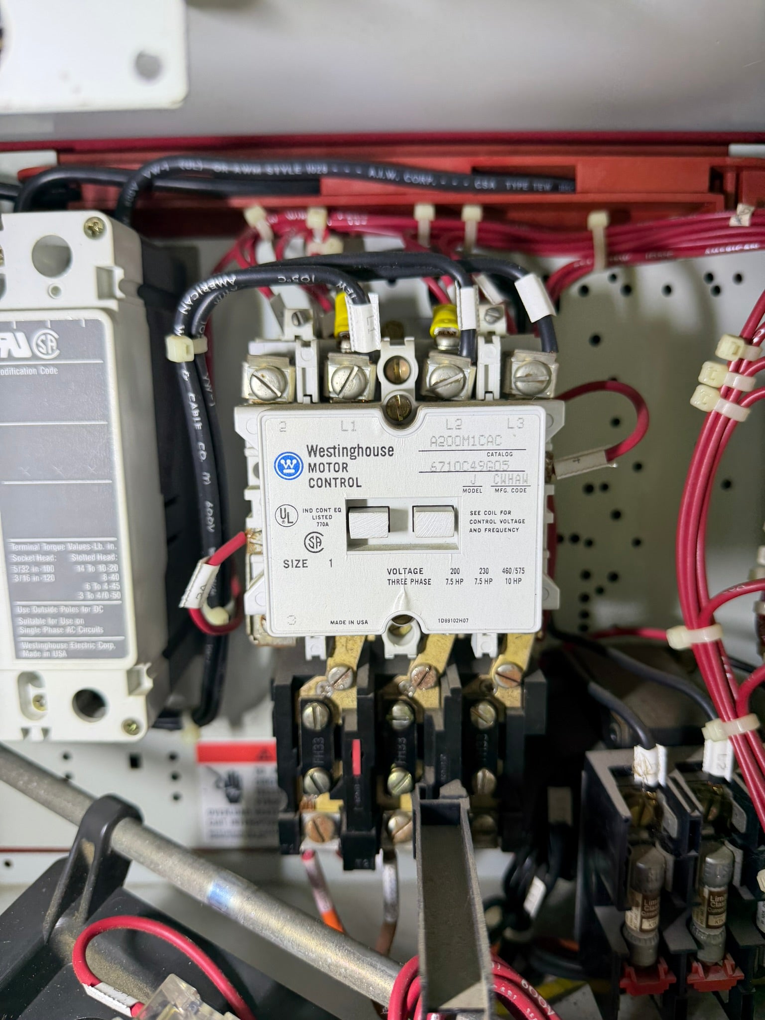 MS-02: NEMA size 1 motor starter — A200M1CAC. overview / nameplate photograph 1.