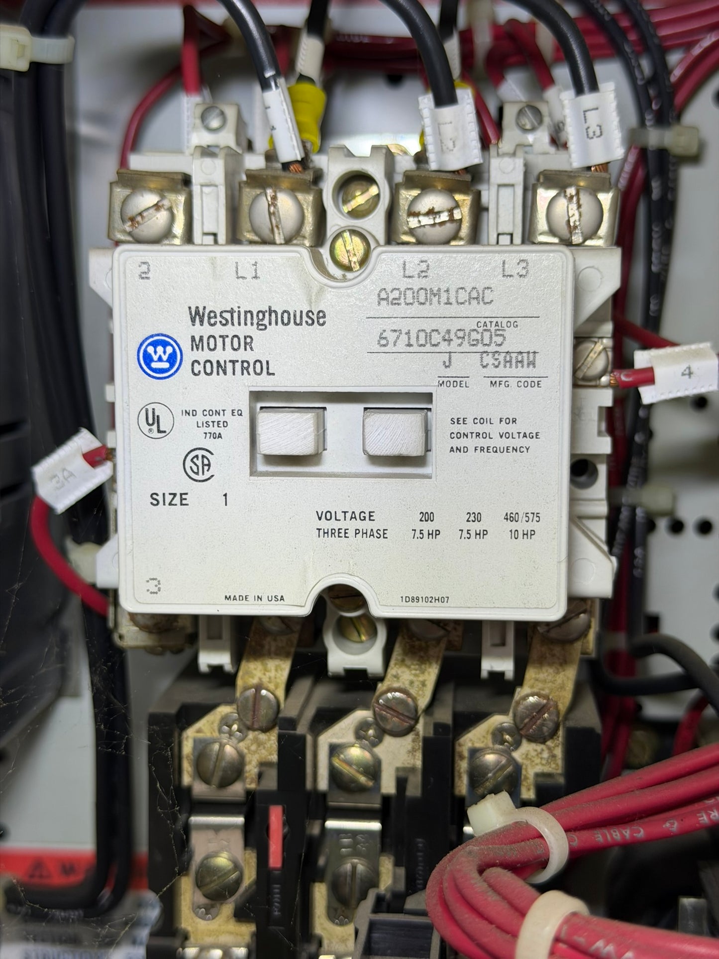MS-04: NEMA size 1 motor starter — A200M1CAC. overview / nameplate photograph 1.