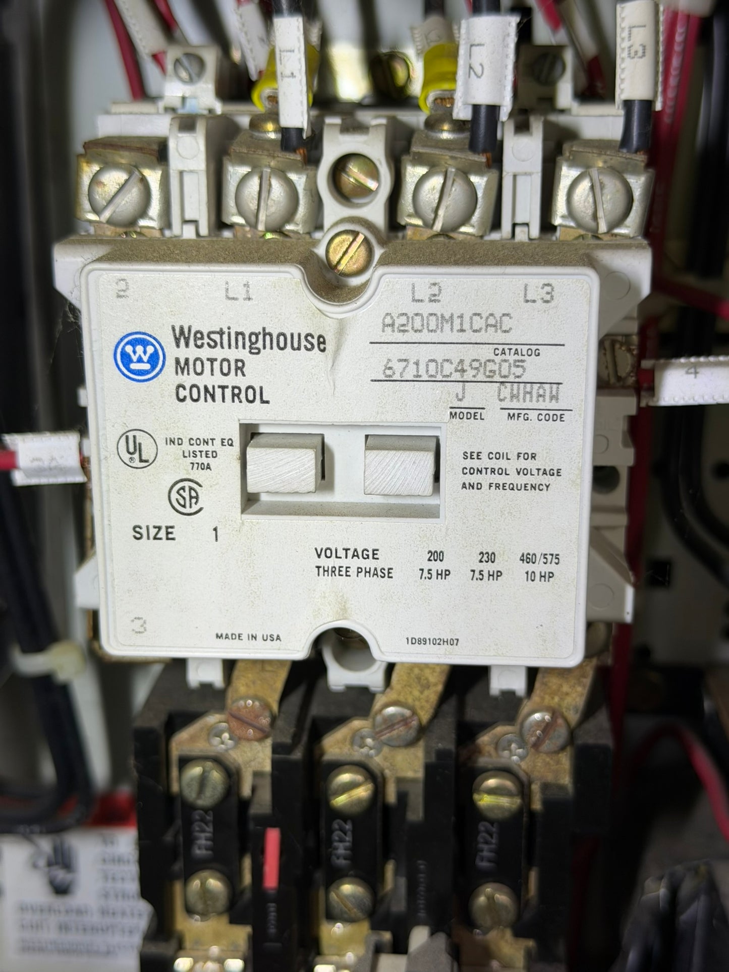 MS-05: NEMA size 1 motor starter — A200M1CAC. overview / nameplate photograph 1.