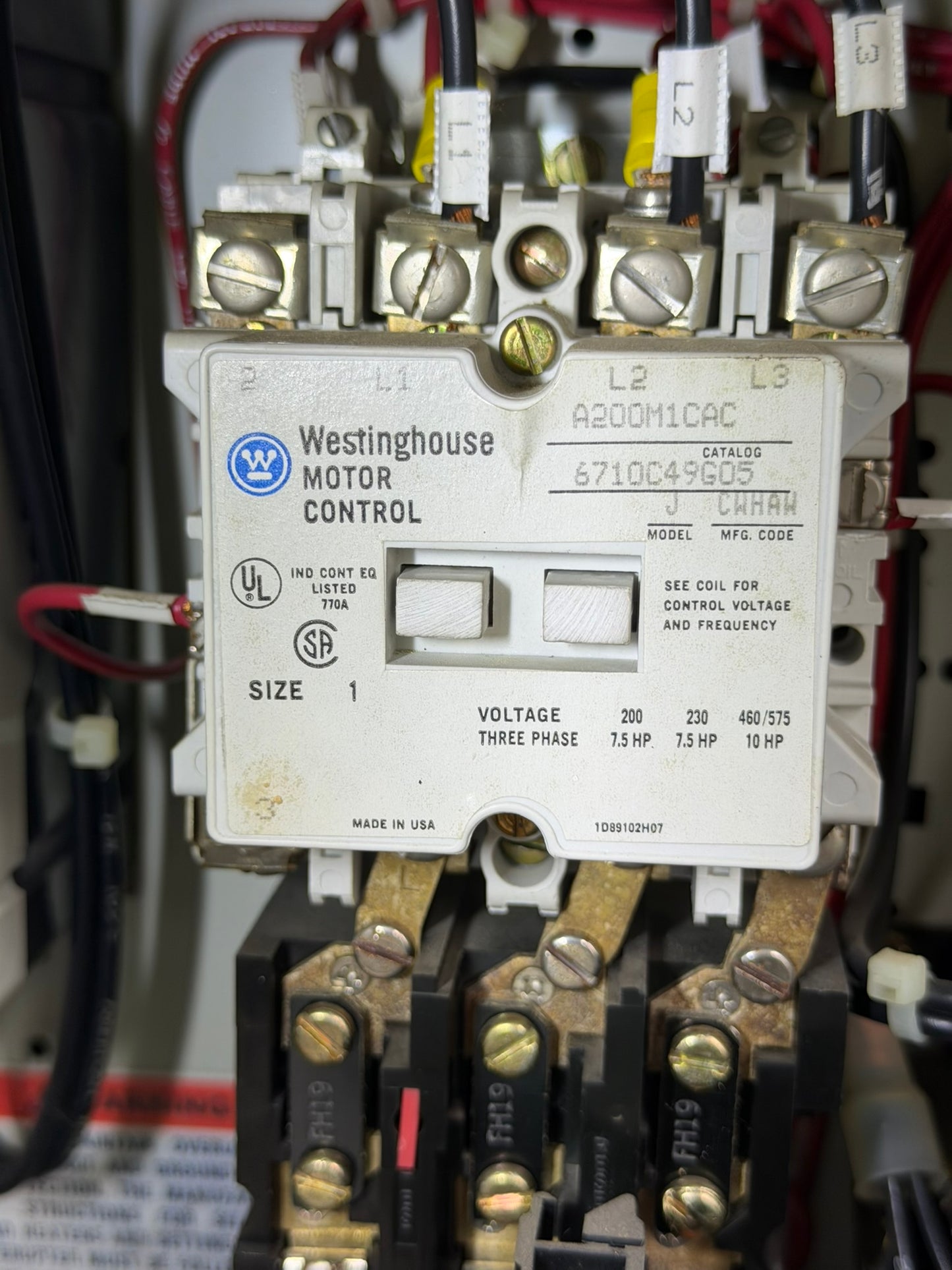MS-06: NEMA size 1 motor starter — A200M1CAC. overview / nameplate photograph 1.