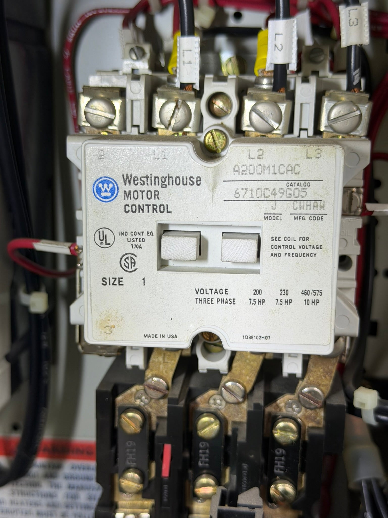 MS-06: NEMA size 1 motor starter — A200M1CAC. overview / nameplate photograph 1.