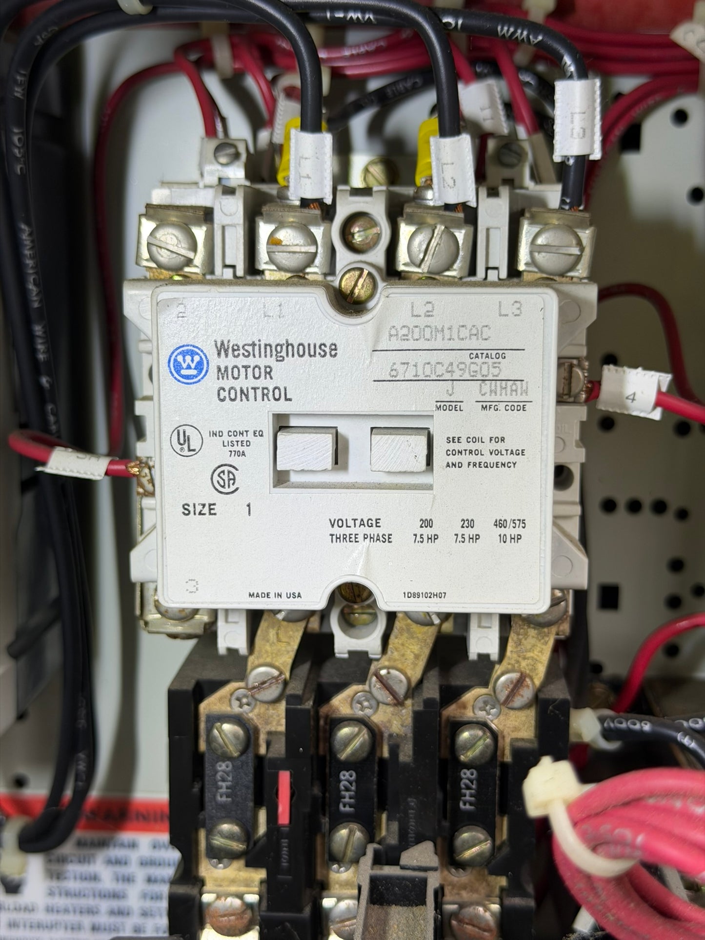 MS-07: NEMA size 1 motor starter — A200M1CAC. overview / nameplate photograph 1.