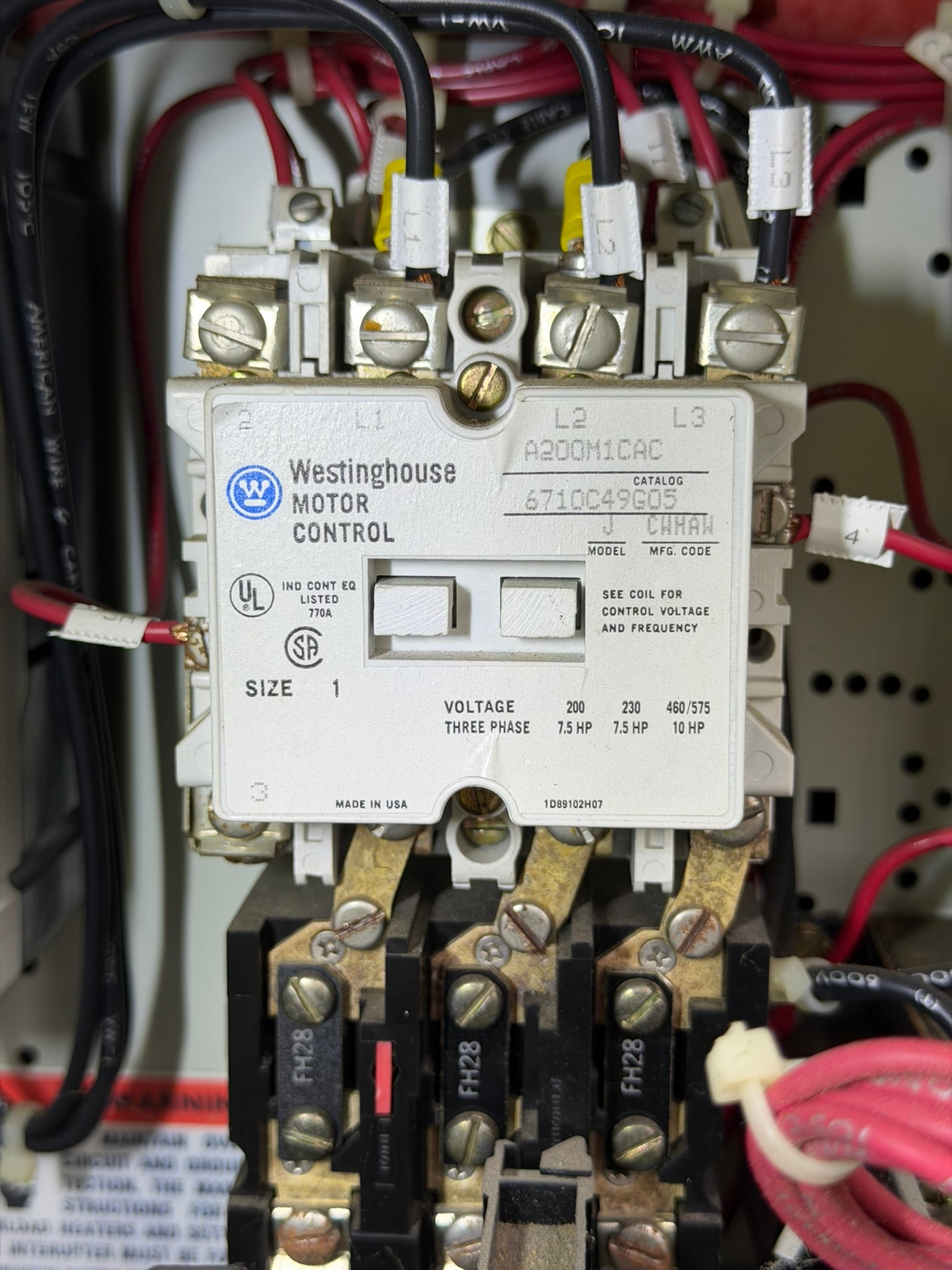 MS-07: NEMA size 1 motor starter — A200M1CAC. overview / nameplate photograph 1.