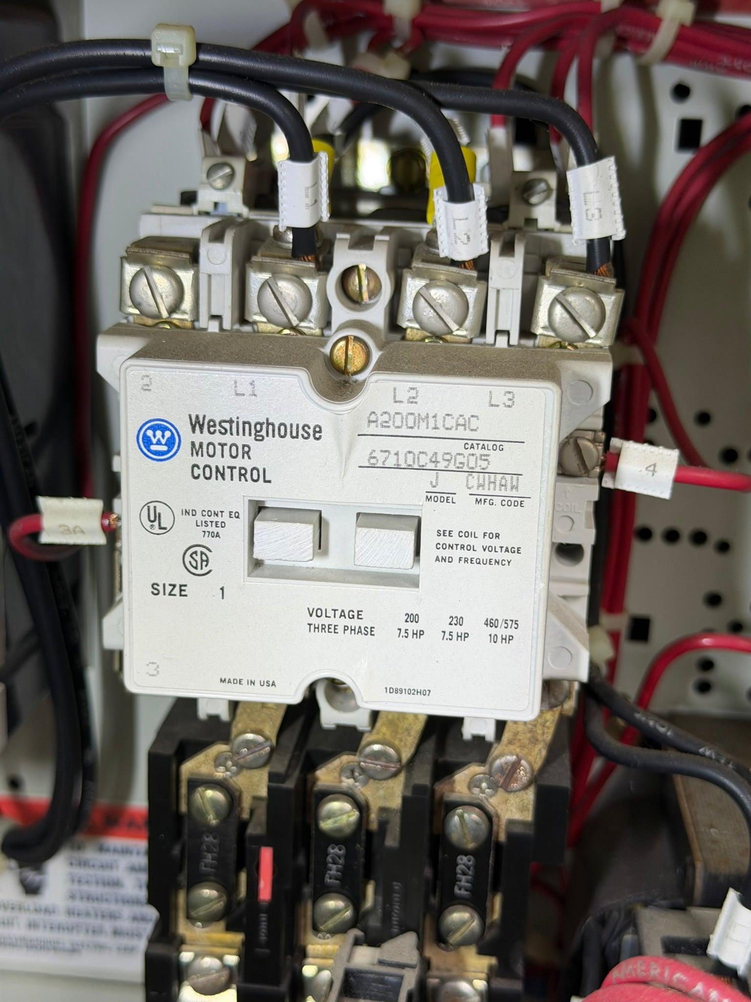 MS-08: NEMA size 1 motor starter — A200M1CAC. overview / nameplate photograph 1.