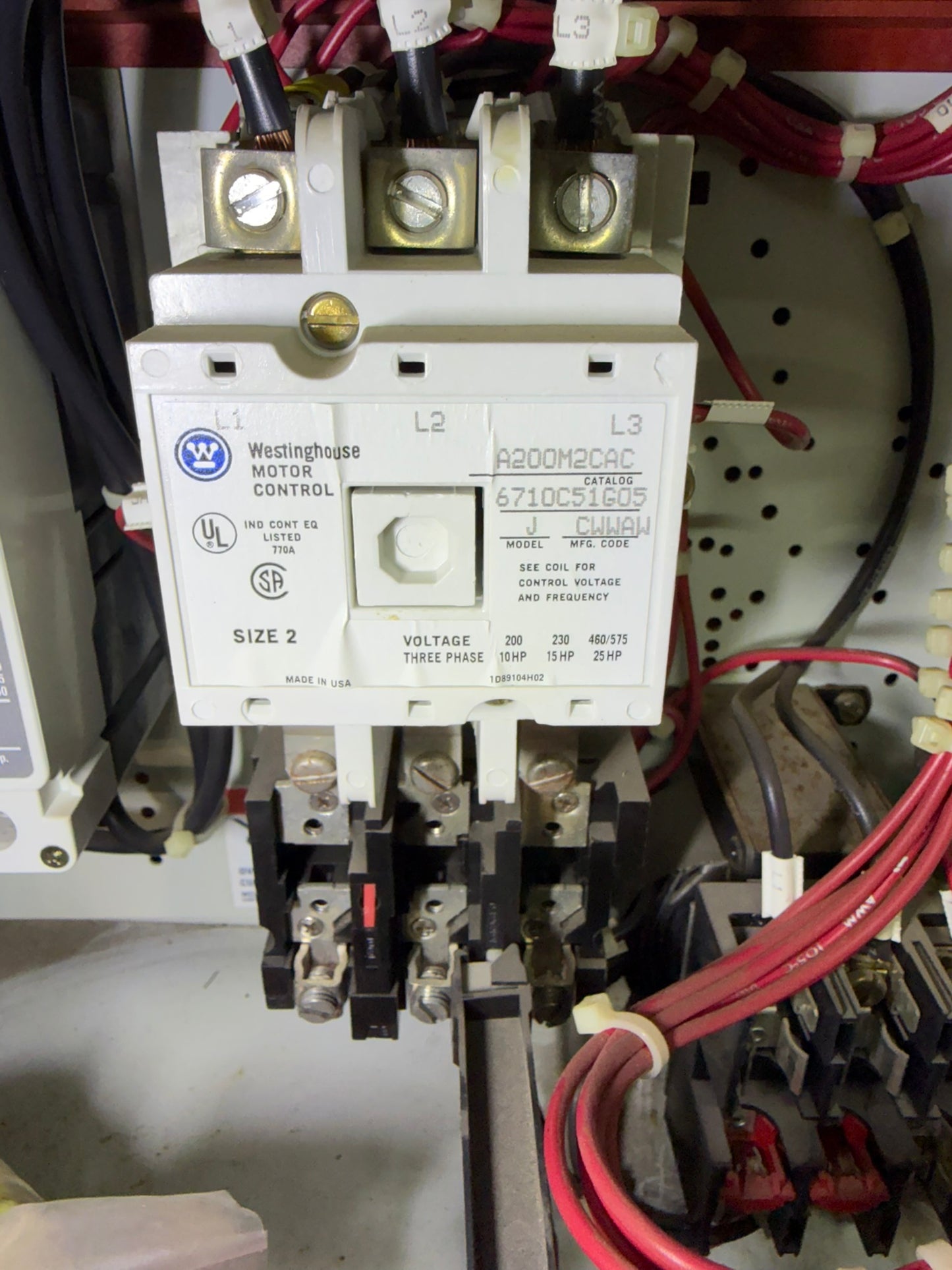 MS-21: NEMA size 2 motor starter — A200M2CAC. overview / nameplate photograph 1.