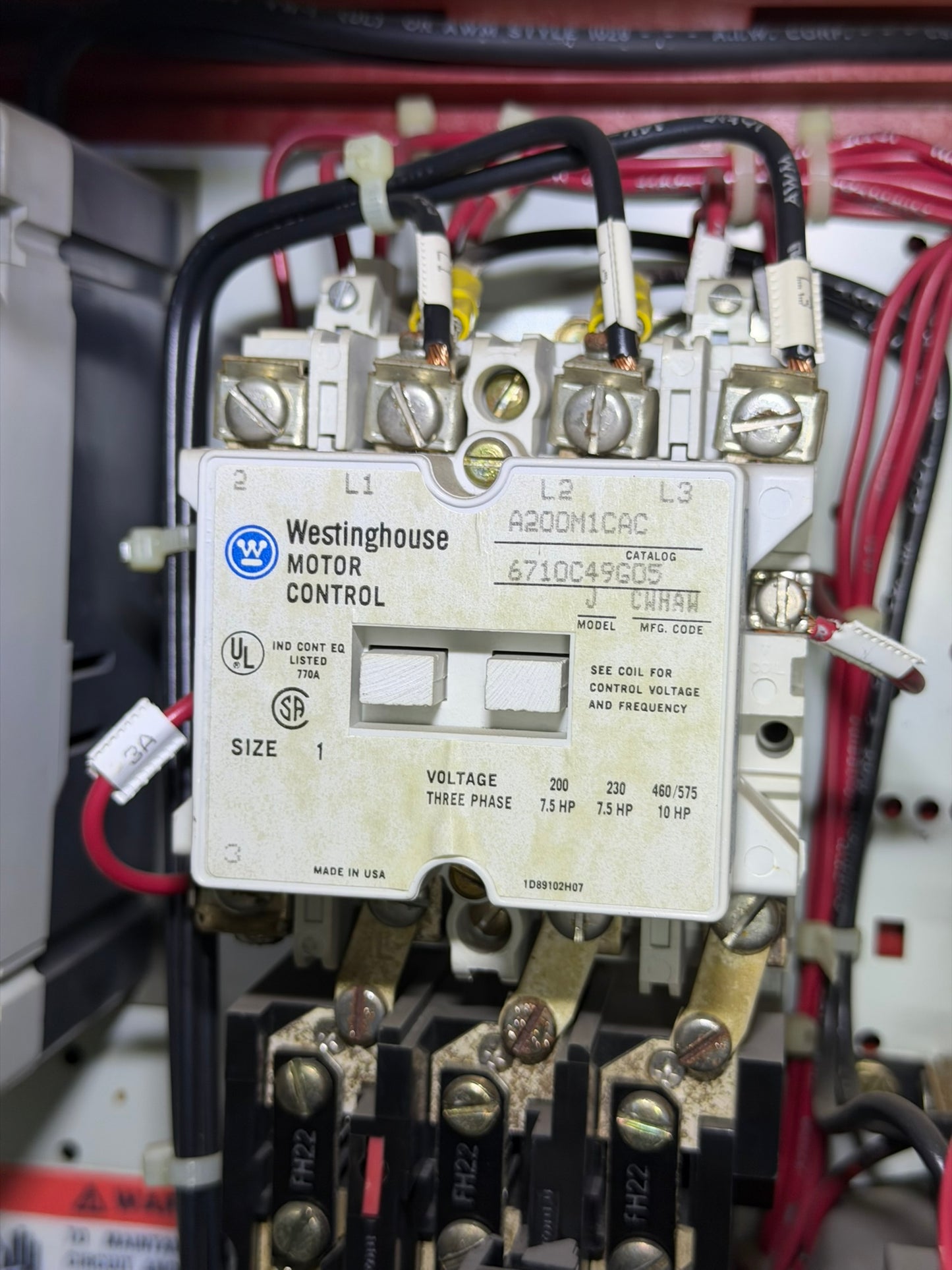 MS-22: NEMA size 1 motor starter — A200M1CAC. overview / nameplate photograph 1.