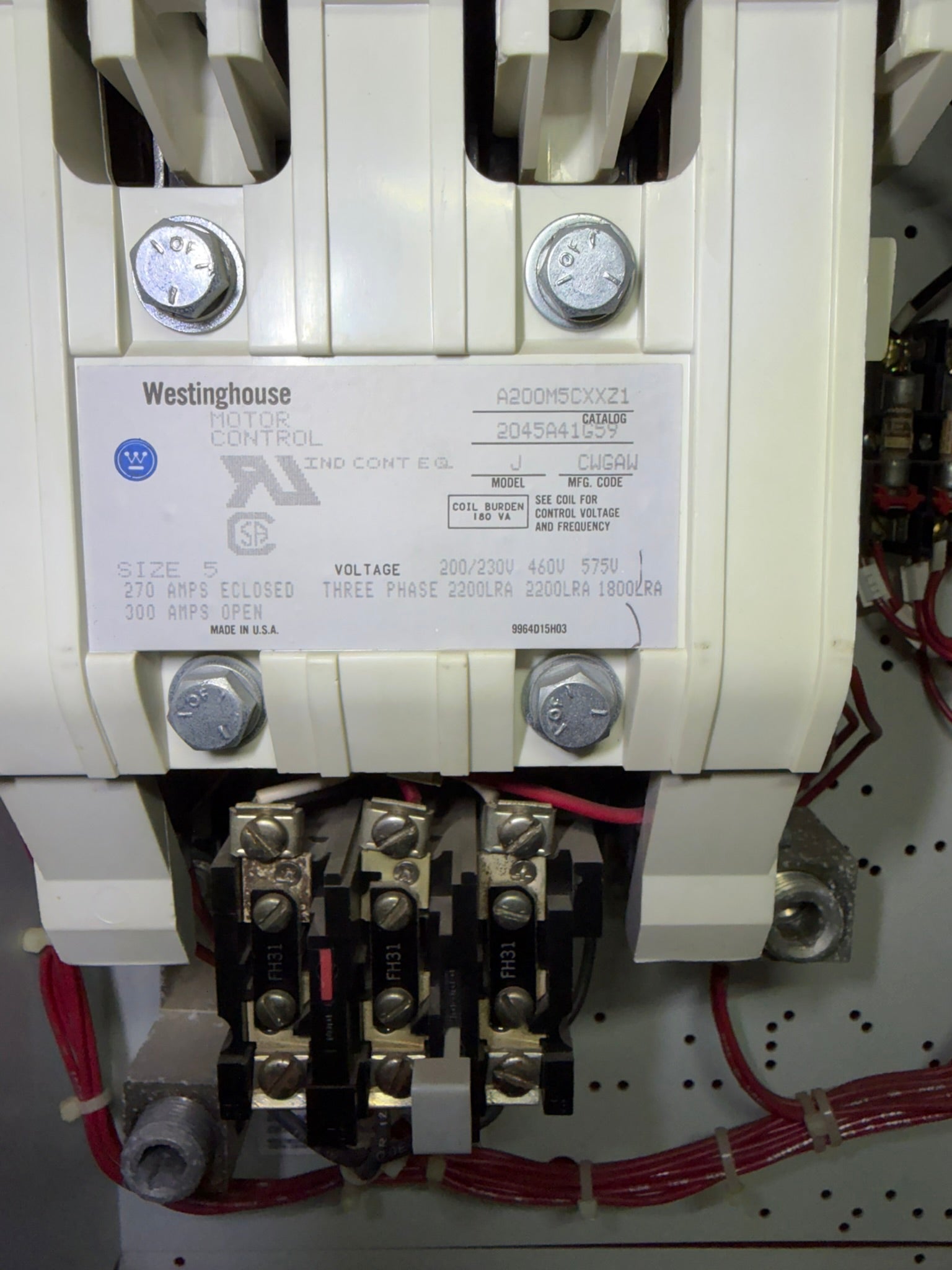 MS-23: NEMA size 5 motor starter — A200M5CXXZ1. nameplate photograph 2.