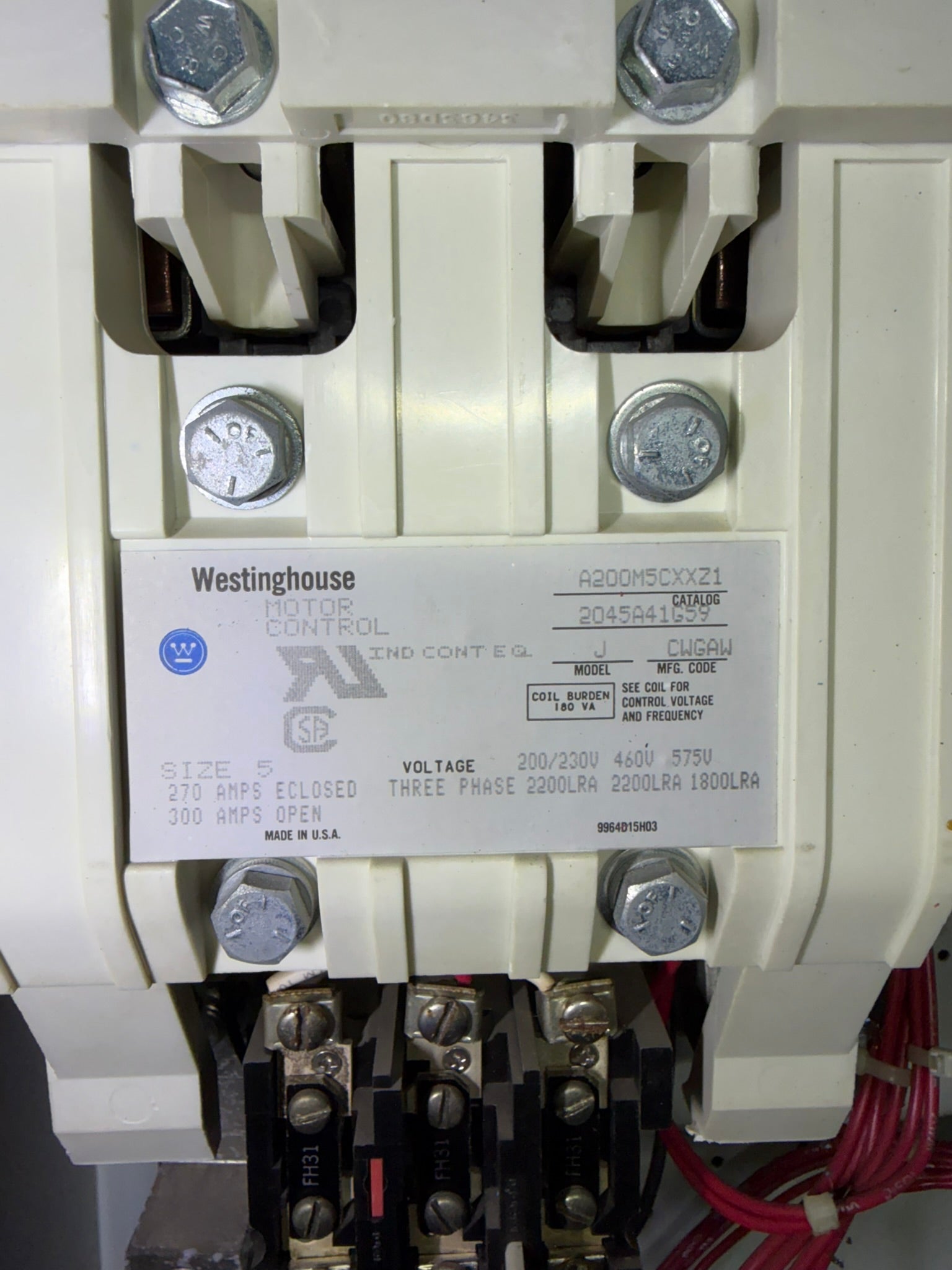 MS-24: NEMA size 5 motor starter — A200M5CXXZ1. nameplate photograph 2.