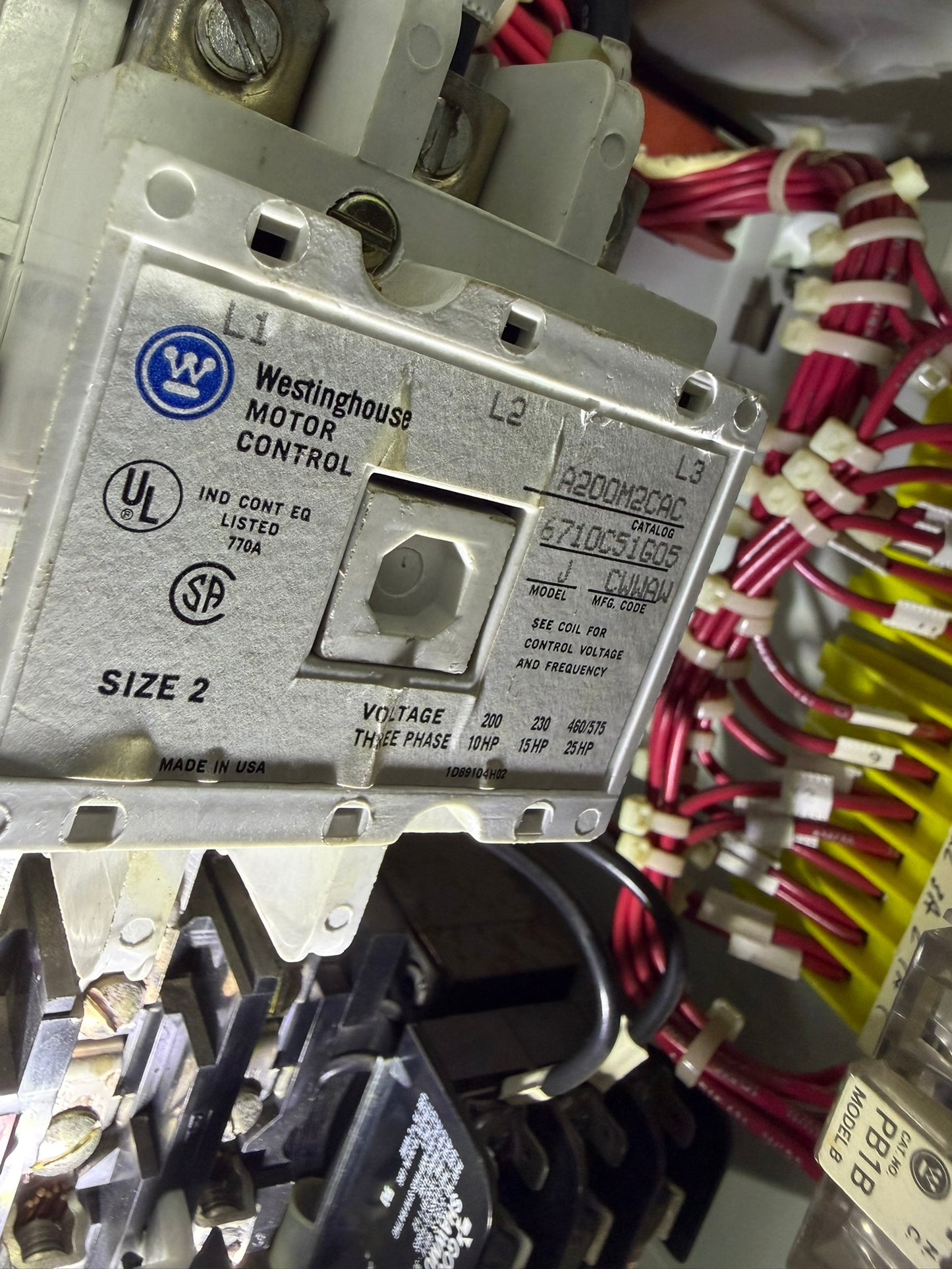 MS-27: NEMA size 2 motor starter — A200M2CAC. overview / nameplate photograph 1.