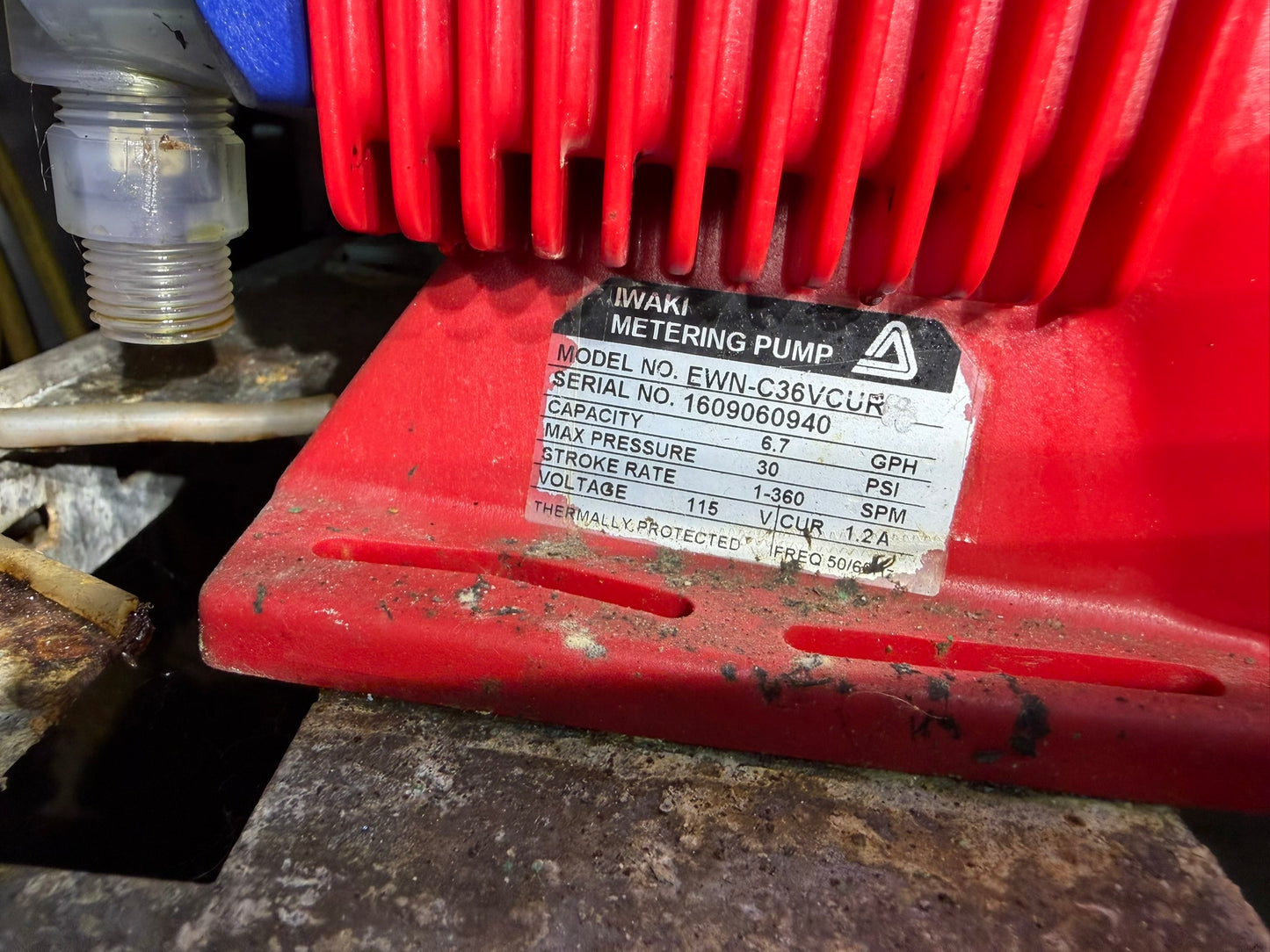 PU-01: Iwaki / Walchem chemical metering pumps — three-unit station. detail photograph 3.