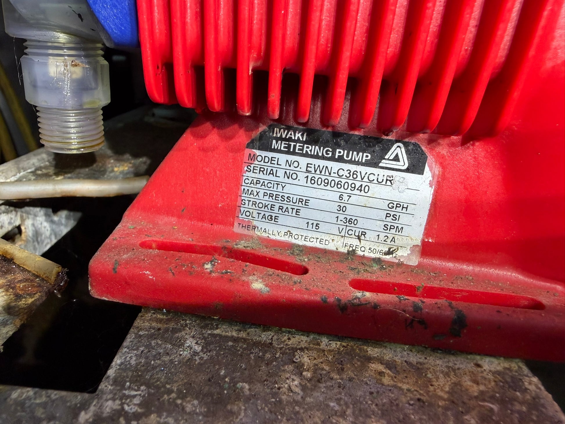 PU-01: Iwaki / Walchem chemical metering pumps — three-unit station. detail photograph 3.