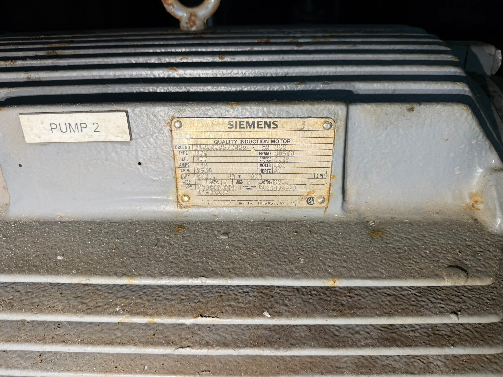 PU-02: Ingersoll-Rand boiler-feed pump 2 with 100 HP motor. detail photograph 3.