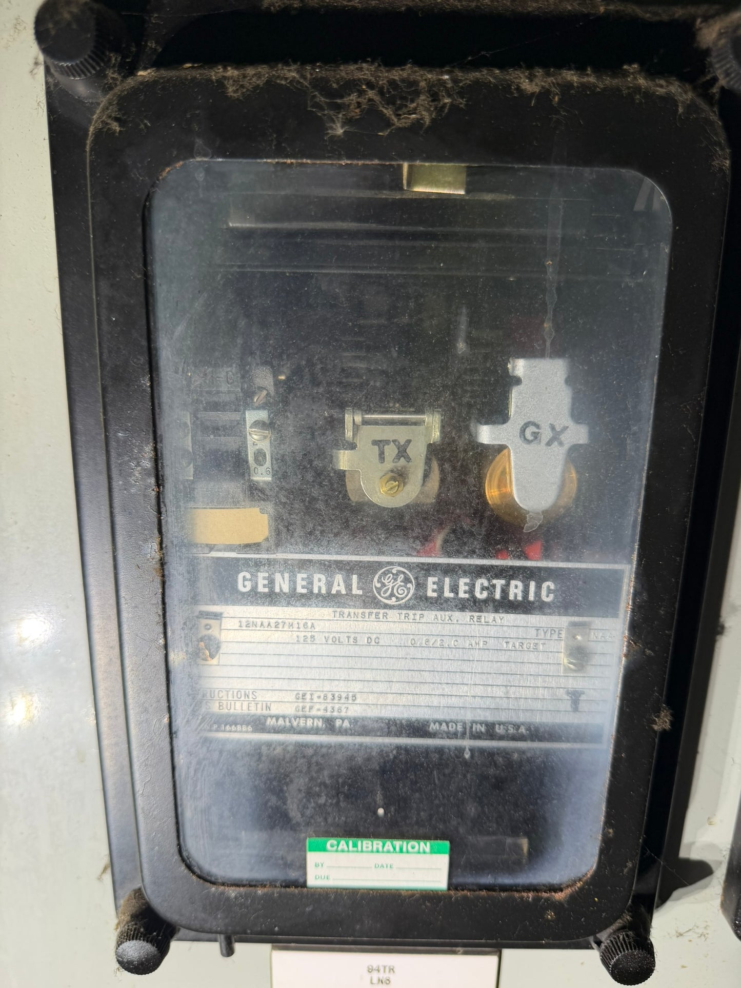 RY-02: GE transformer differential transfer-trip auxiliary — 12NAA27M16A. overview photograph 1.