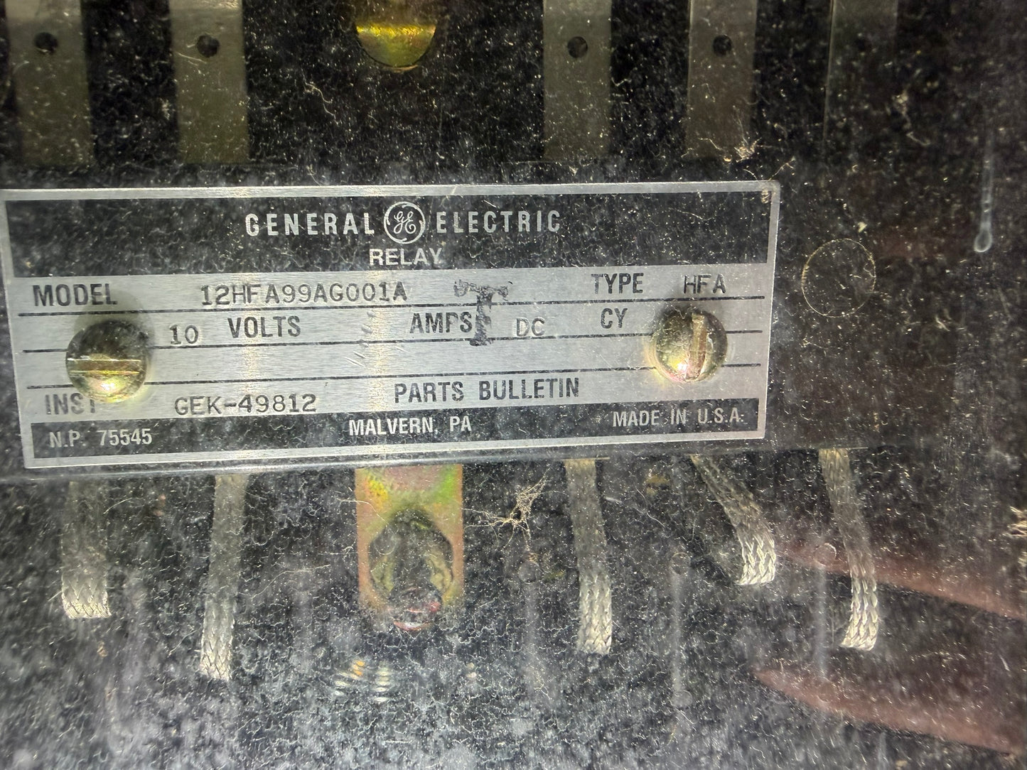 RY-04: GE HFA auxiliary relay — 12HFA99AG001A. nameplate photograph 2.